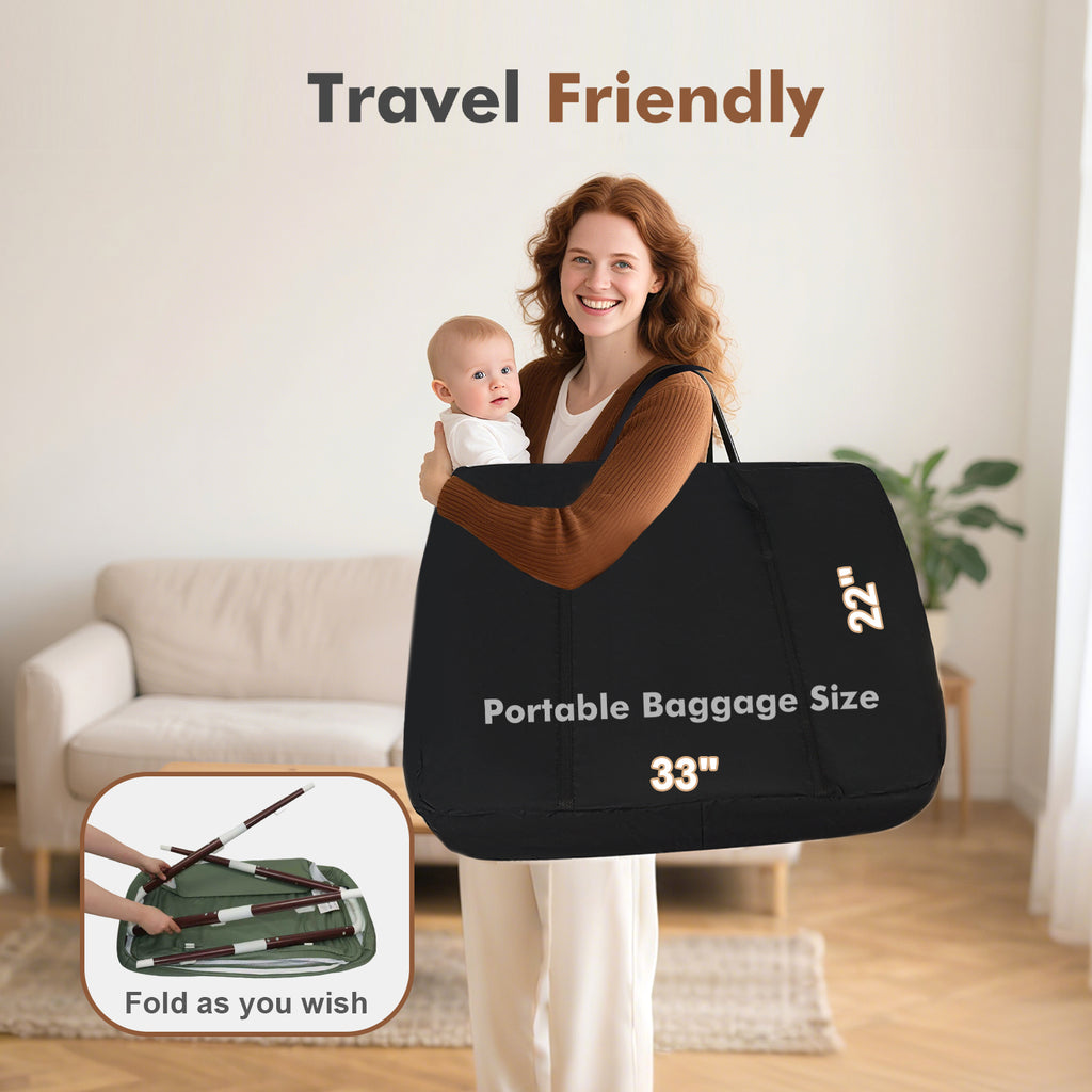 PRVAETU 3 in 1 Bassinet Bedside Sleeper for Baby,Infant Bassinet W/ Music Toy,4 Wheels,Adjustable 5 Height,Mattress,Mosquito Net,Basket,Carry Bag