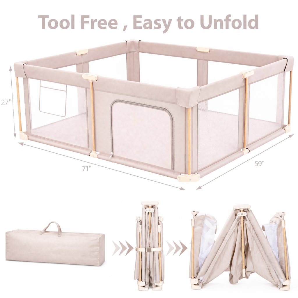 PRVAETU 51*59 Foldable Baby Playpen & Playard with Mat for Boys Girls