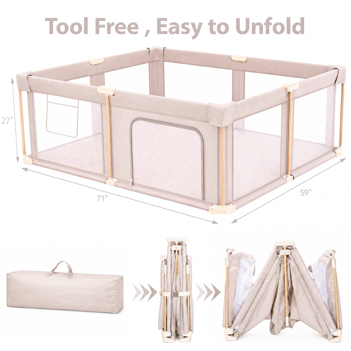PRVAETU 51*59 Foldable Baby Playpen & Playard with Mat for Boys Girls