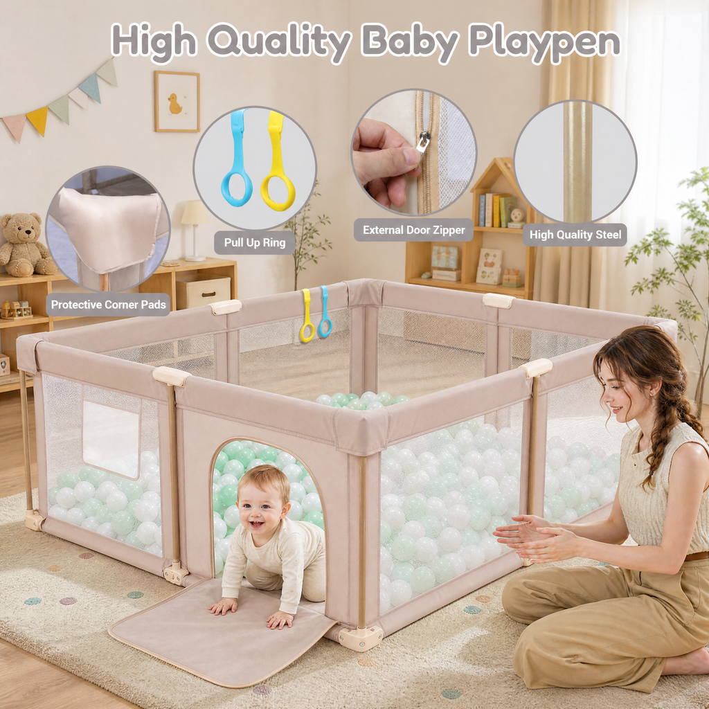 PRVAETU 51*59 Foldable Baby Playpen & Playard with Mat for Boys Girls