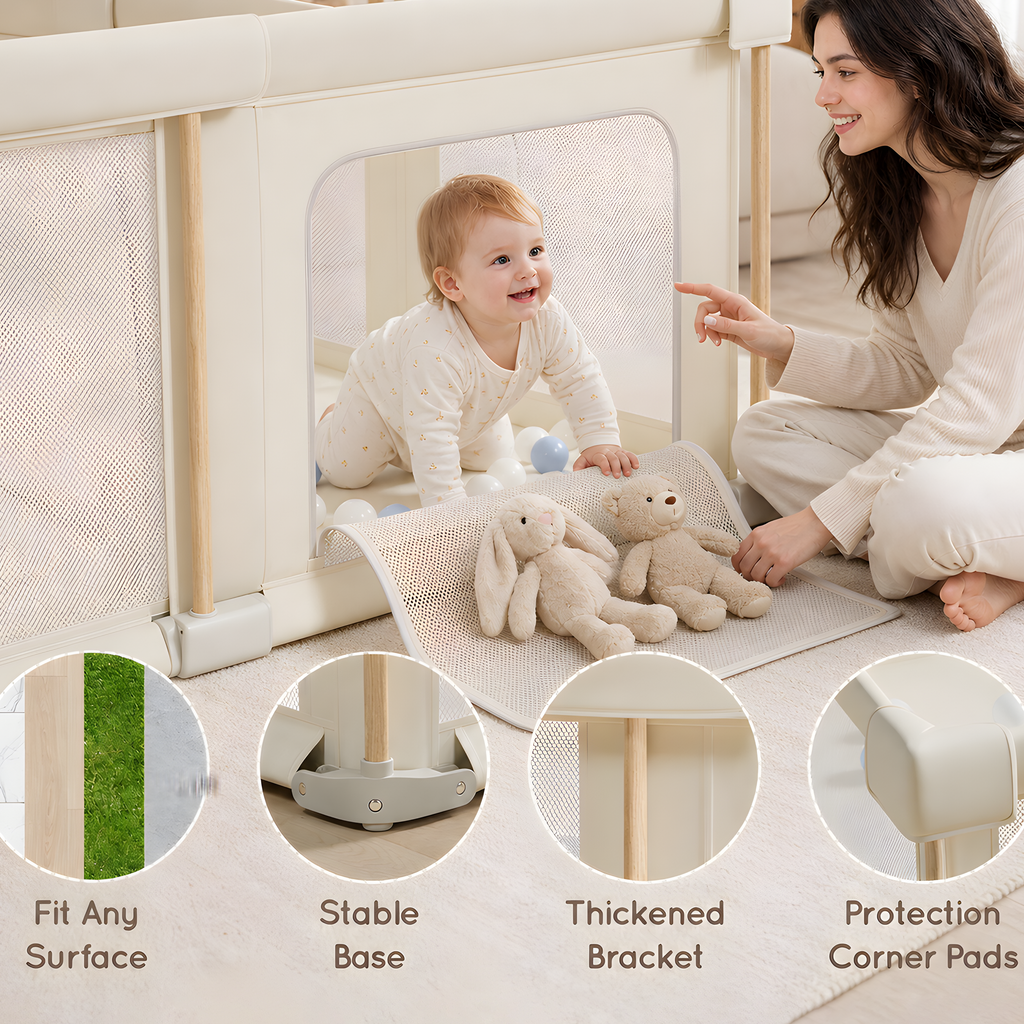 PRVAETU Foldable Baby Playpen & Playard with Mat for Boys Girls