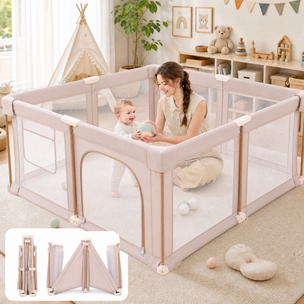 PRVAETU 51*59 Foldable Baby Playpen & Playard with Mat for Boys Girls