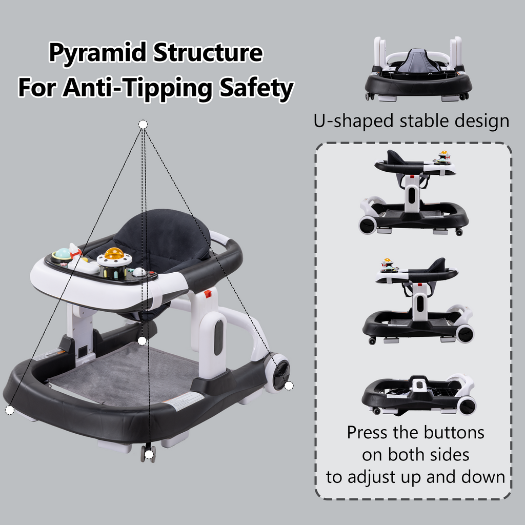 PRVAETU 4-in-1 Baby Walker with Wheels, Adjustable Height, Music and Light for Girls Boys Infant 6-18 Months