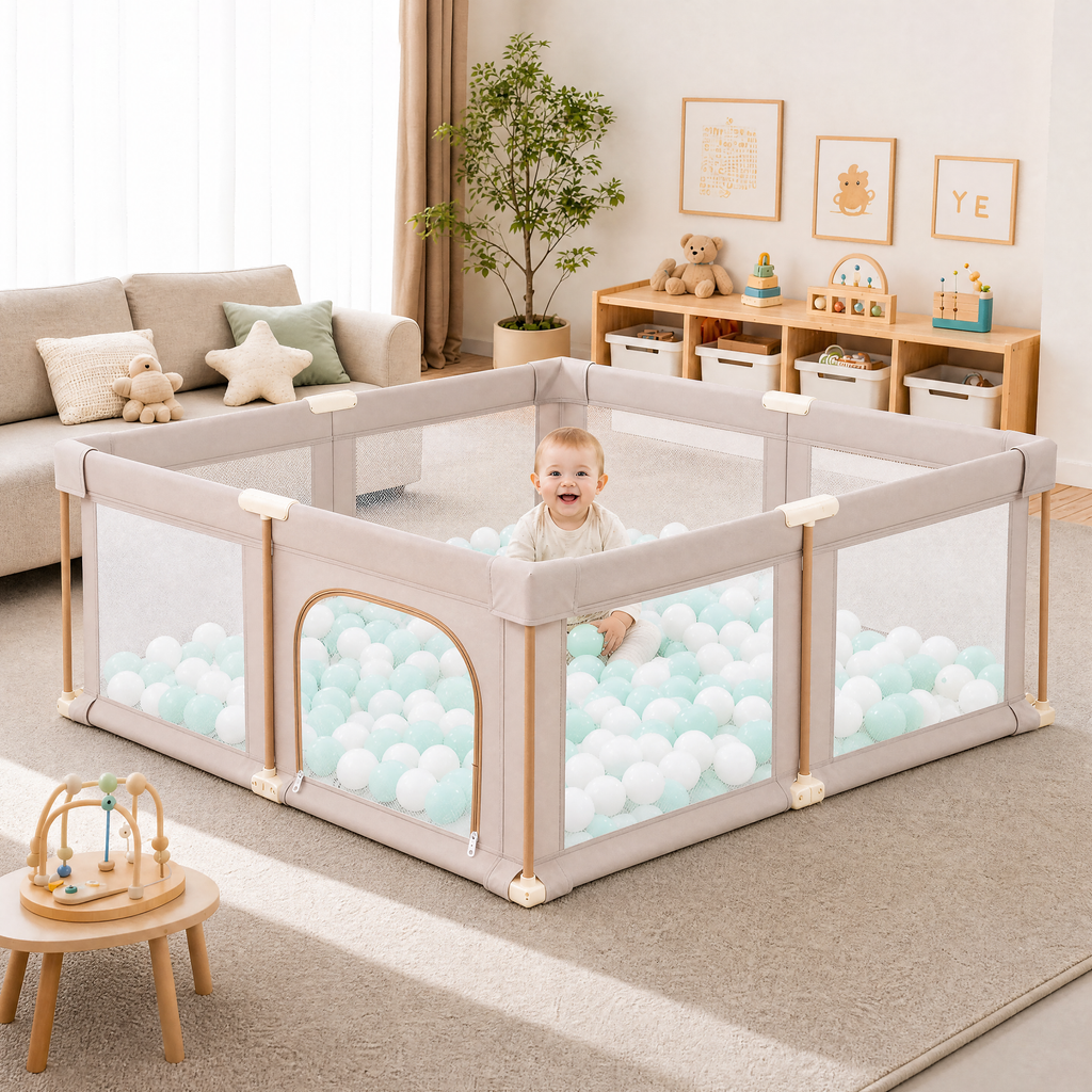 PRVAETU 51*59 Foldable Baby Playpen & Playard with Mat for Boys Girls