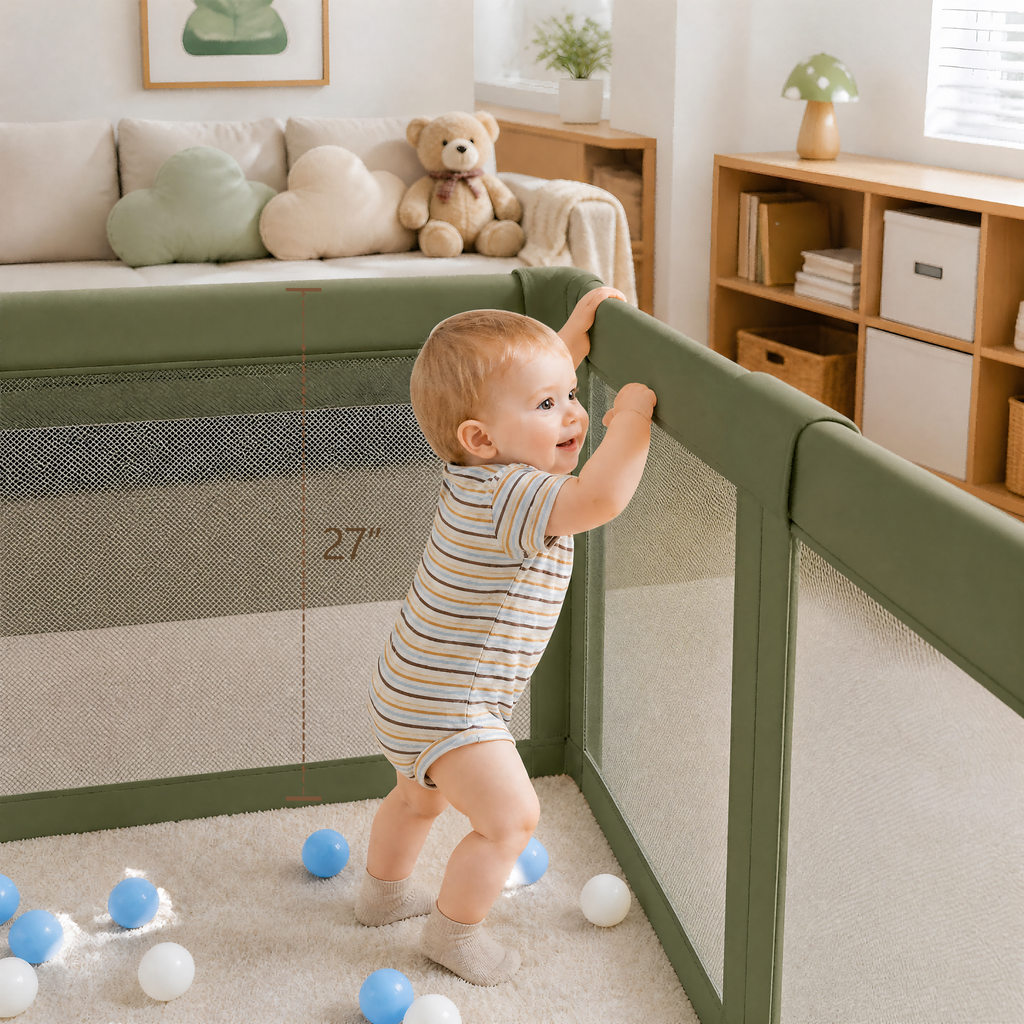 PRVAETU Foldable Baby Playpen & Playard with Mat for Boys Girls