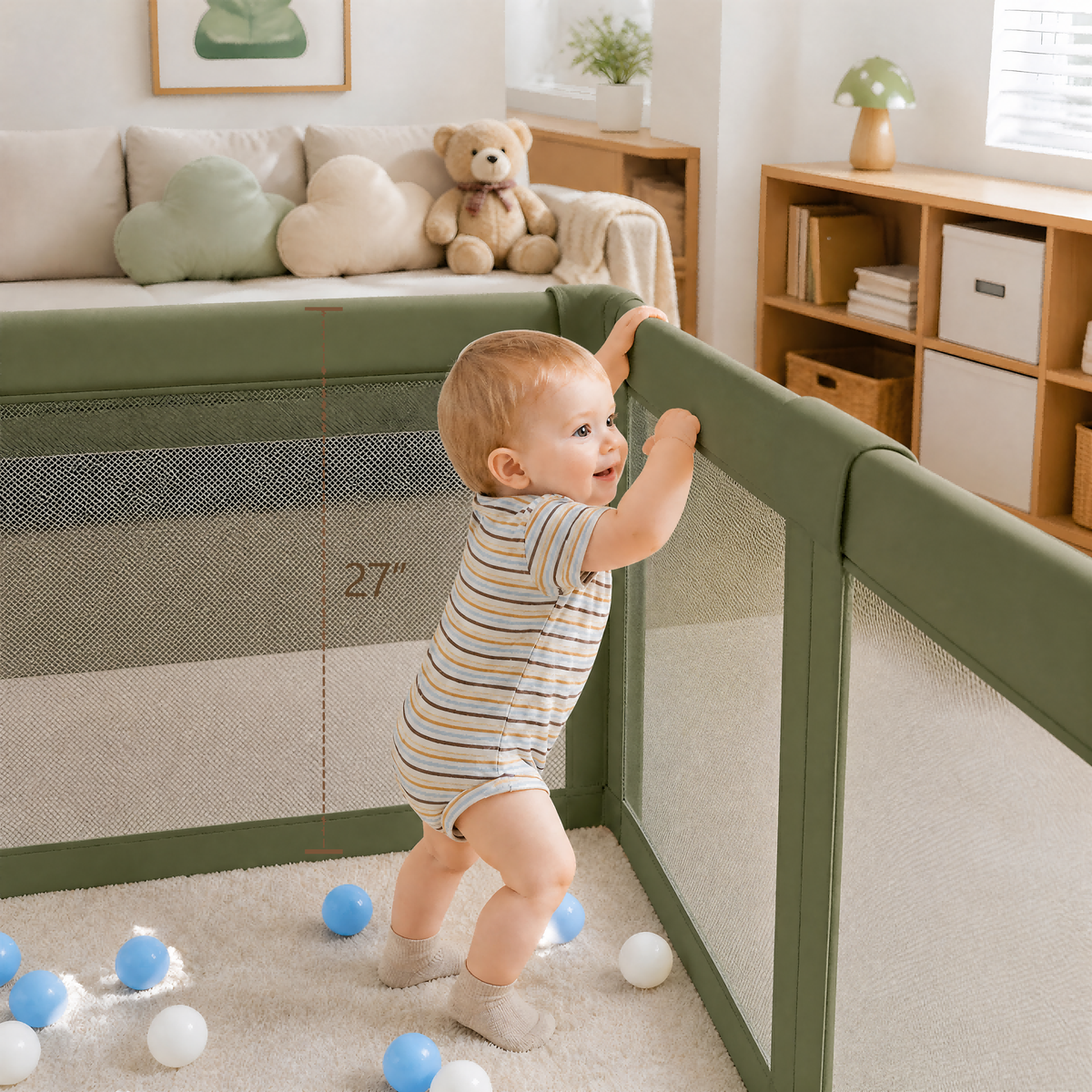 PRVAETU Foldable Baby Playpen & Playard with Mat for Boys Girls