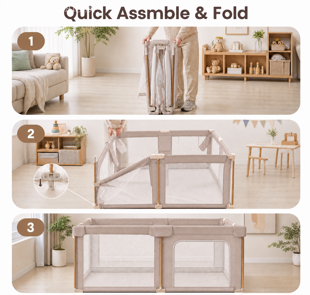 PRVAETU 51*59 Foldable Baby Playpen & Playard with Mat for Boys Girls