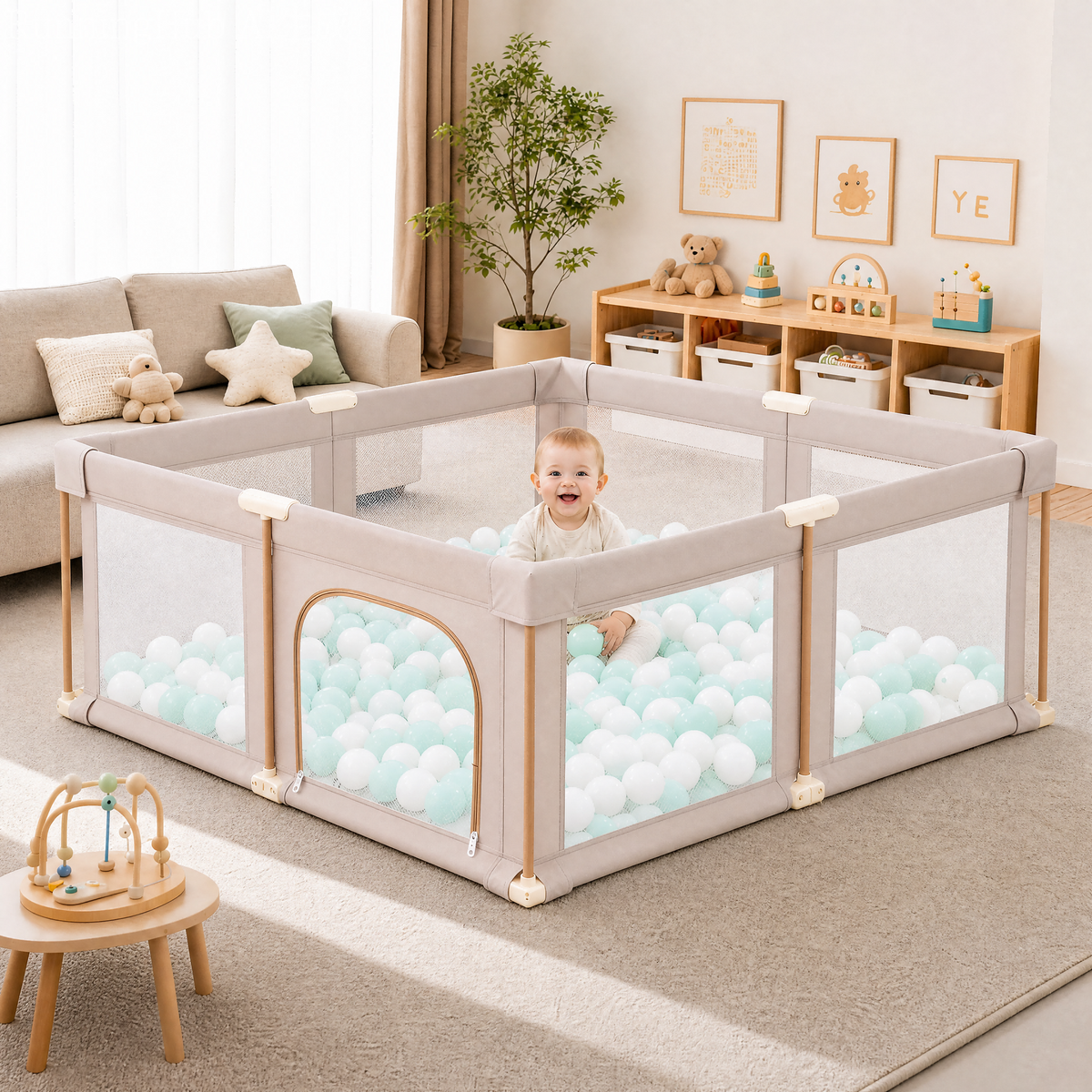 PRVAETU 51*59 Foldable Baby Playpen & Playard with Mat for Boys Girls