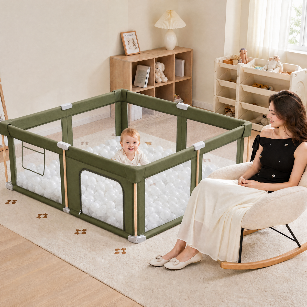 PRVAETU Foldable Baby Playpen & Playard with Mat for Boys Girls