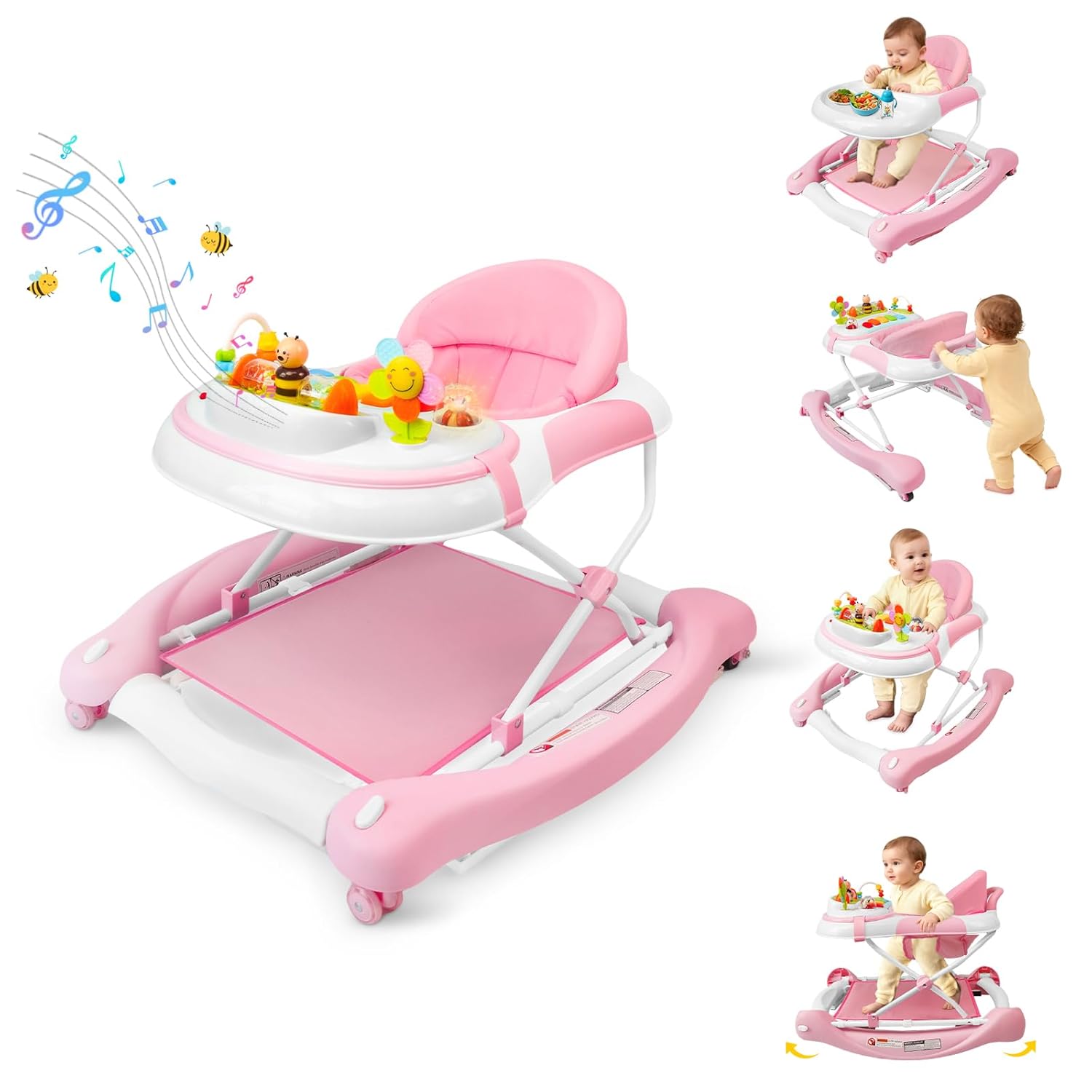 PRVAETU 5 in 1 Baby Walker (Walk,Jumper,Rocking,Push,Eating Mode) for Boys Girls,Foldable,Music & Light,Height Adjustable,Wheels for Infant Babies