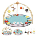 PRVAETU Wooden Baby Gym Play Mat, Foldable Tummy Time Playmat W/ 7 Detachable Toys for Infant Newborn Toddler Motor Skills Sensory Development