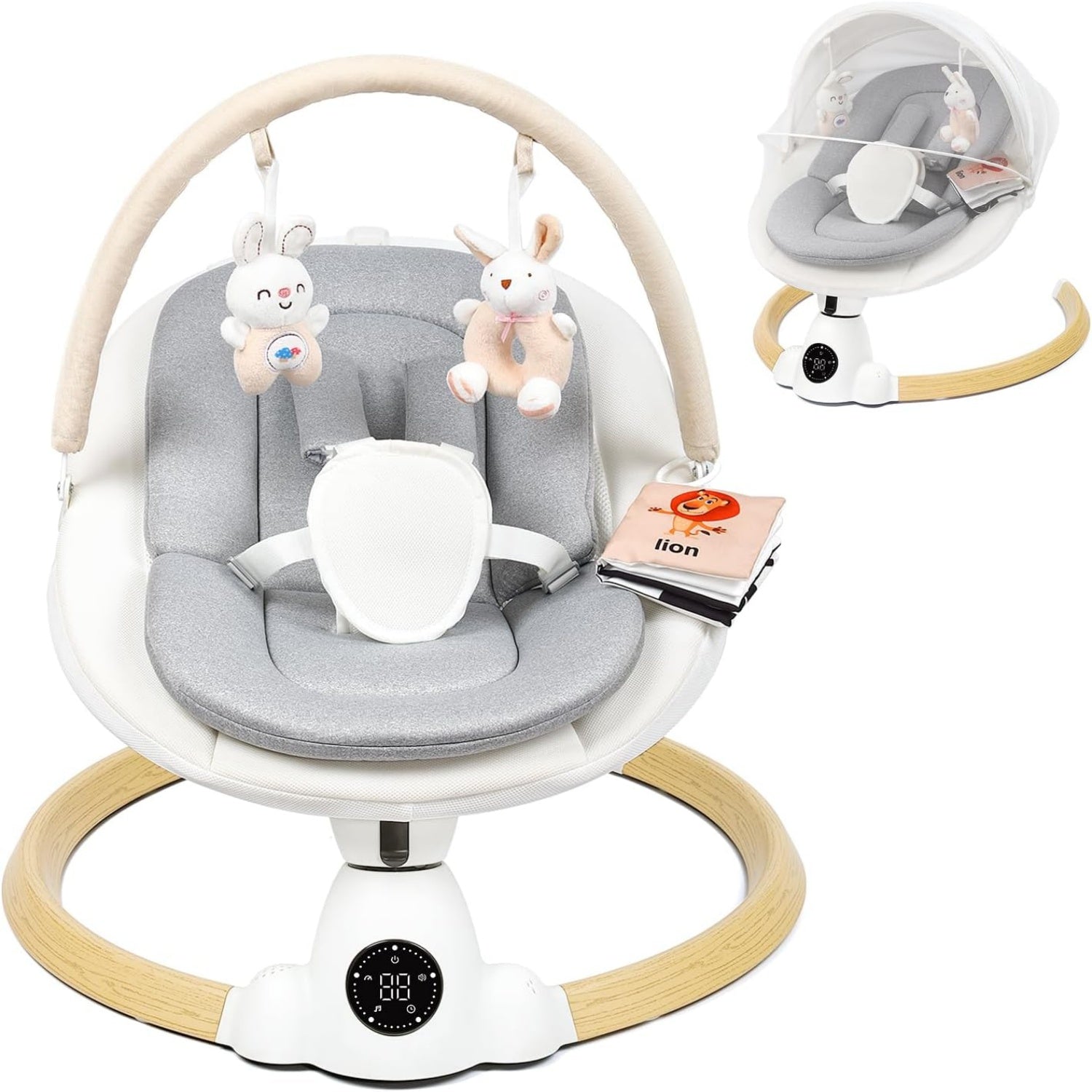 PRVAETU Portable Electric Baby Swing for Infants Toddler, 5 Speed, 10 Lullabies, 5-Point Harness, Remote Control