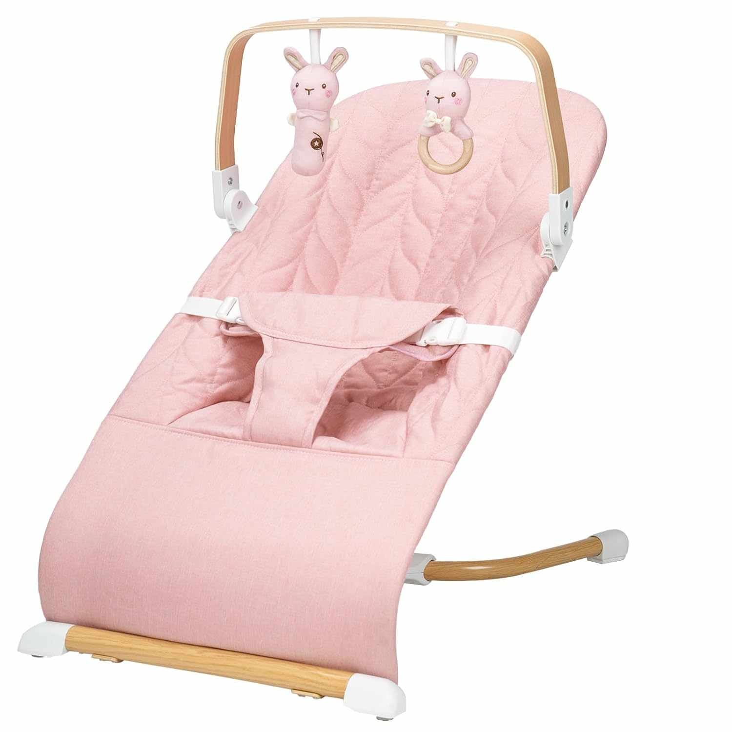 PRVAETU 3 in 1 Baby Bouncer (Sit, Play & Relax),3 Recline Positions,Foldable Baby Rocker Chair W/ Removable Wooden Bar for 0-12 Months Infant & Toddler