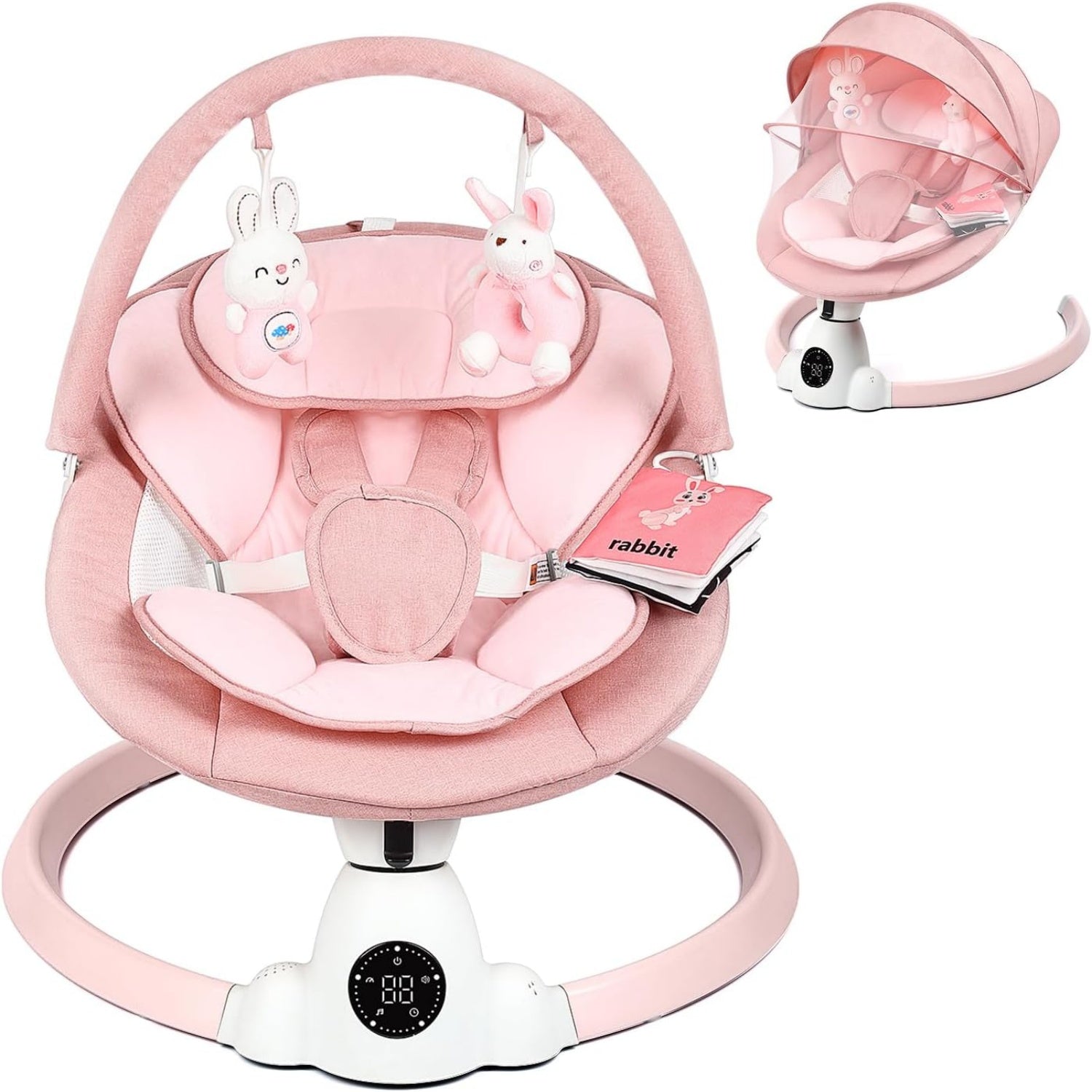 PRVAETU Portable Electric Baby Swing for Infants Toddler, 5 Speed, 10 Lullabies, 5-Point Harness, Remote Control