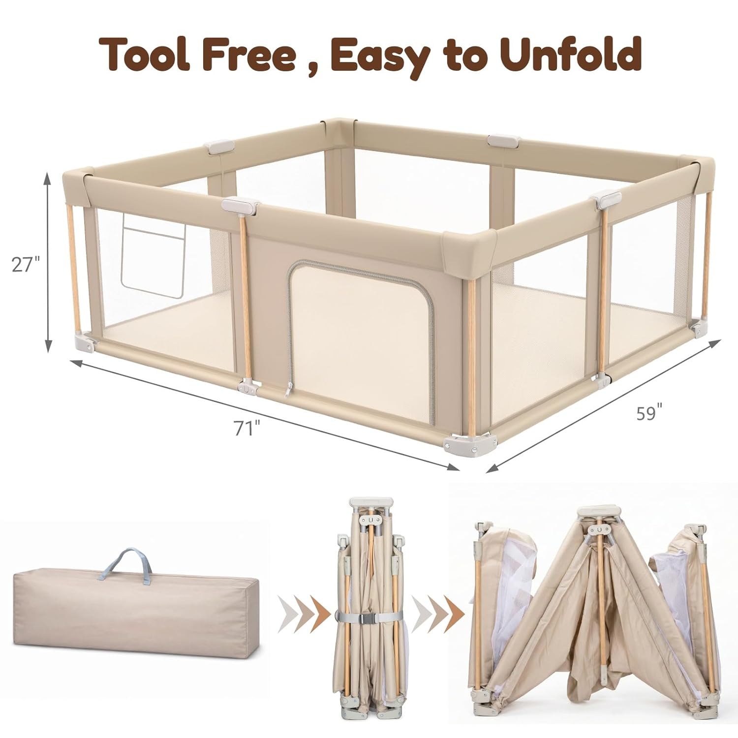 PRVAETU Foldable Baby Playpen with Mat, Play Yard Fence for Babies Boys Girls Toddlers, Large Playard W/ 300D Fabric for Infant and Kids