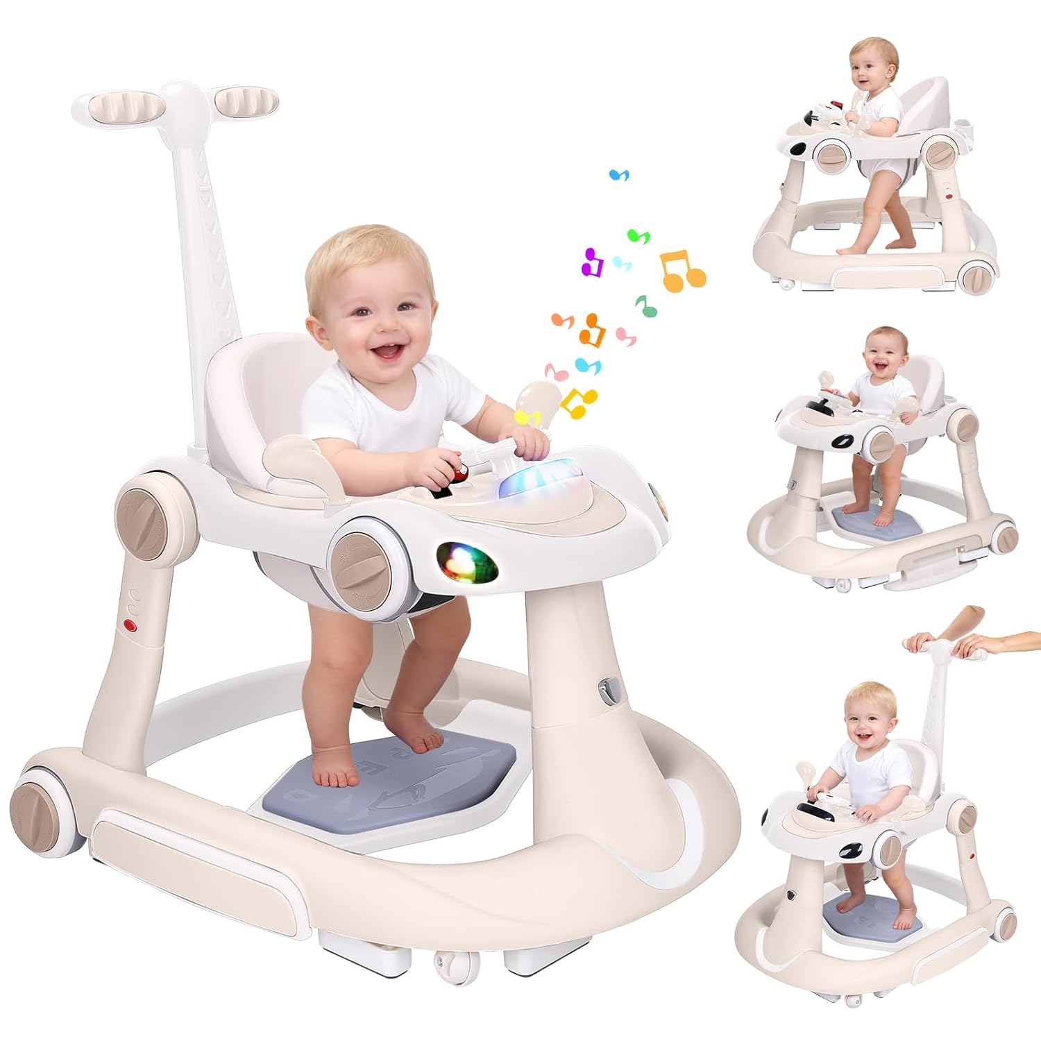 PRVAETU 5 in 1 Baby Walker for Boys Girls,Foldable,Music,Light,Jumper,Rocking,Push,Height Adjustable Training Activity for Babies Infant 6-18 Months