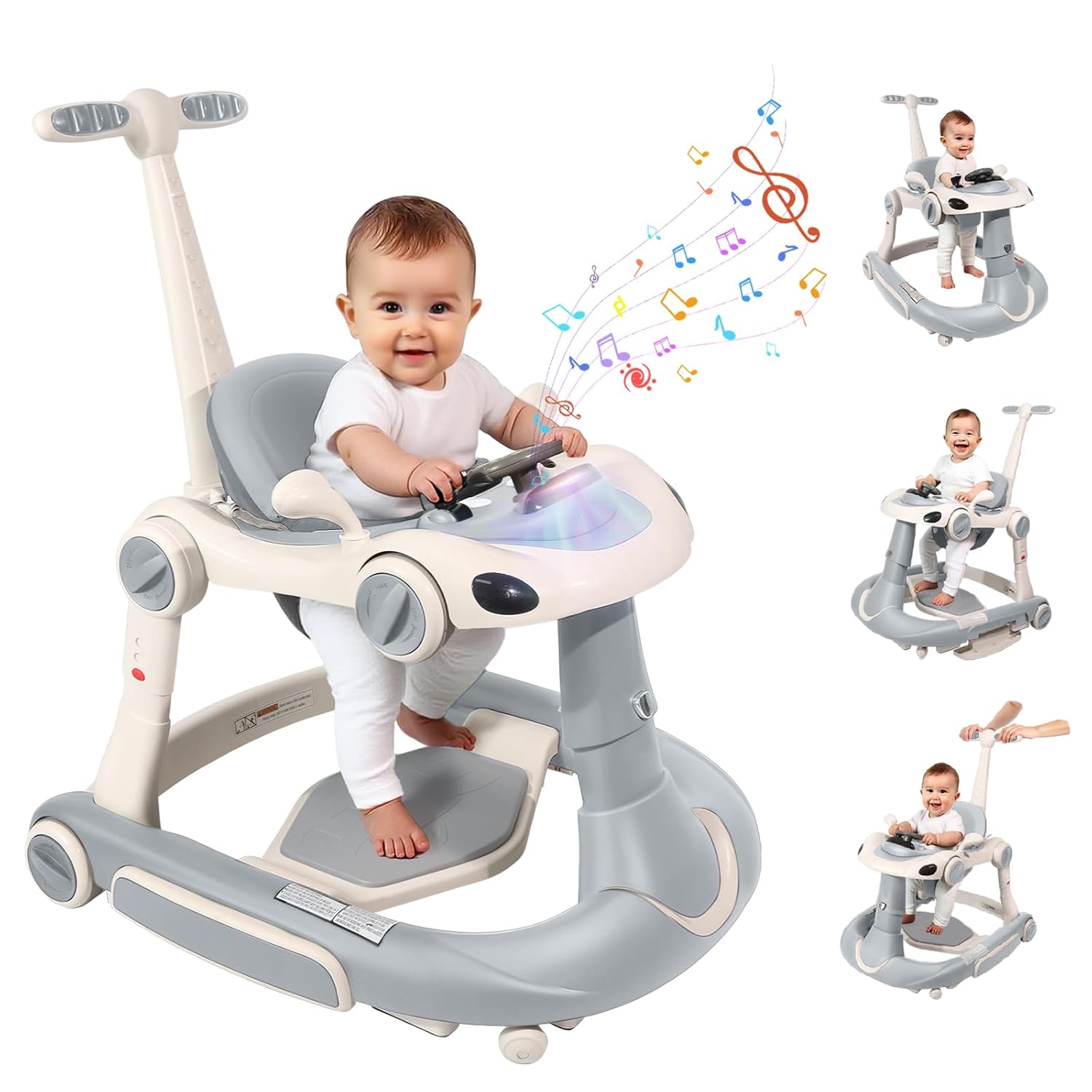 PRVAETU 5 in 1 Baby Walker for Boys Girls,Foldable,Music,Light,Jumper,Rocking,Push,Height Adjustable Training Activity for Babies Infant 6-18 Months