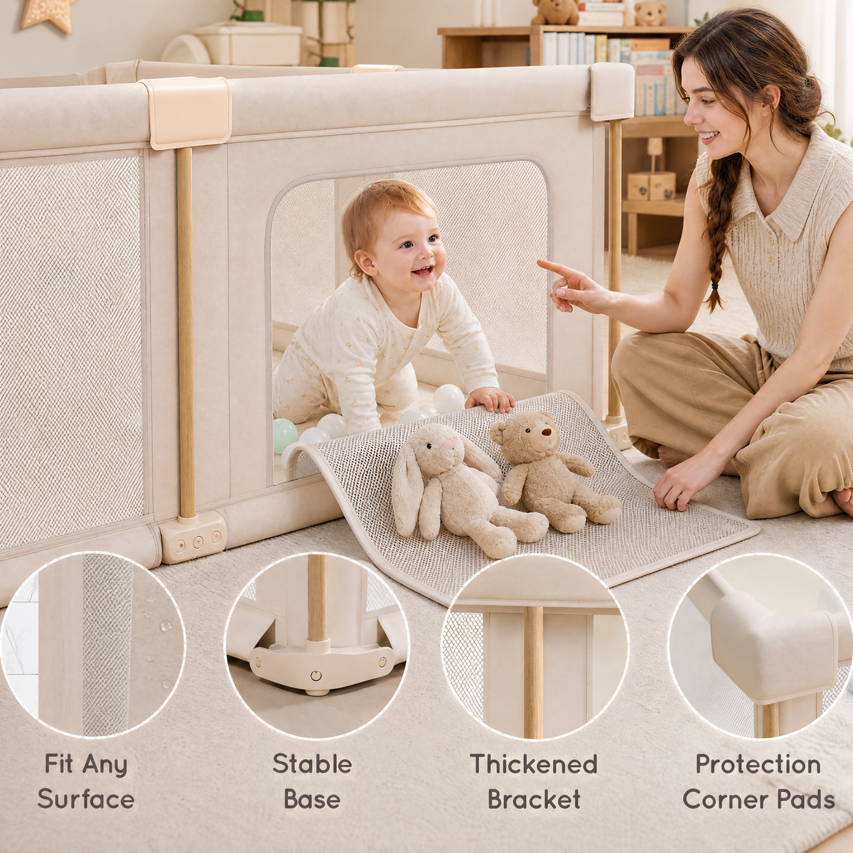 PRVAETU 51*59 Foldable Baby Playpen & Playard with Mat for Boys Girls