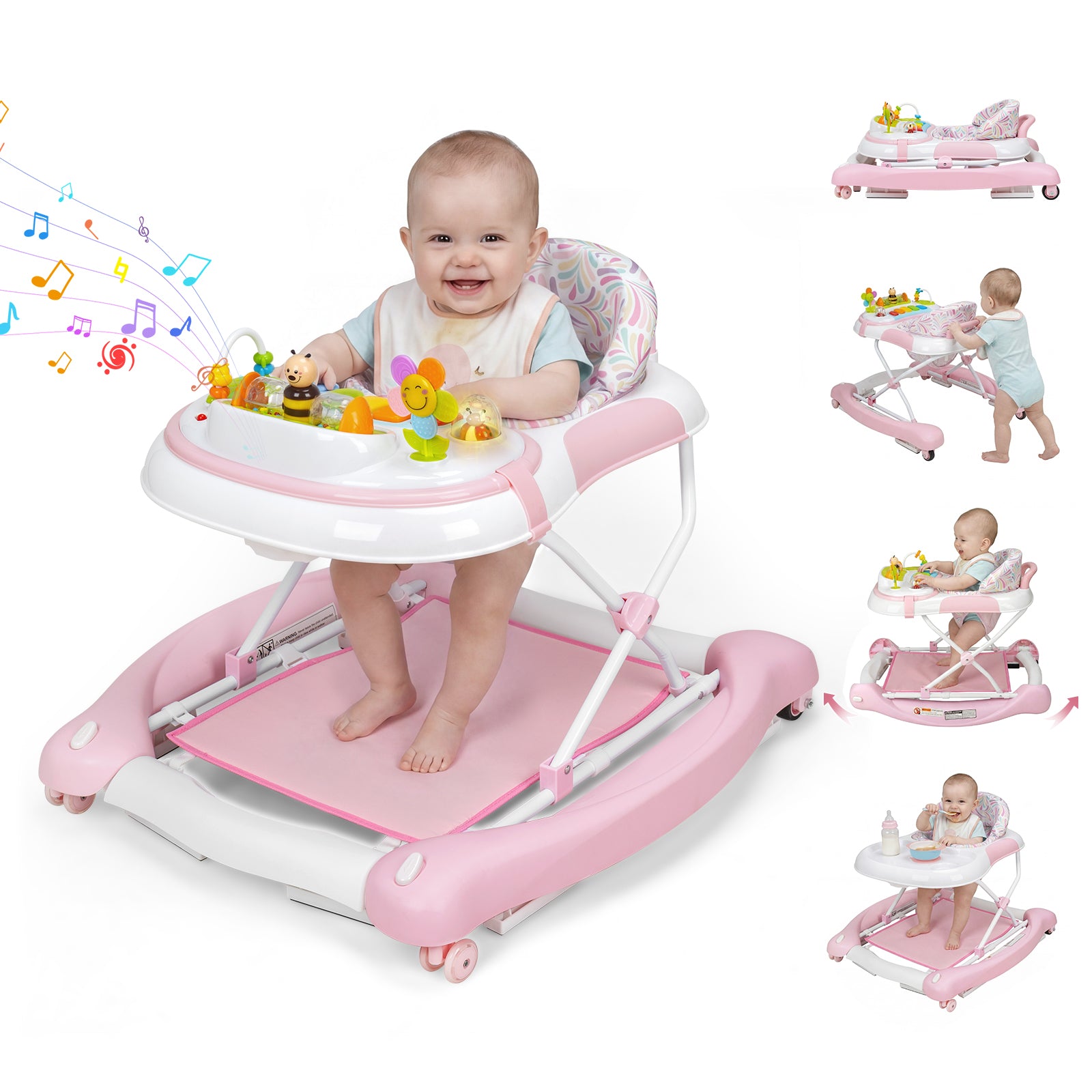 PRVAETU 5 in 1 Baby Walker,Jumper,Rocking,Push,Eating Mode for Boys Girls,Foldable,Music & Light,Height Adjustable,Wheel for Infant
