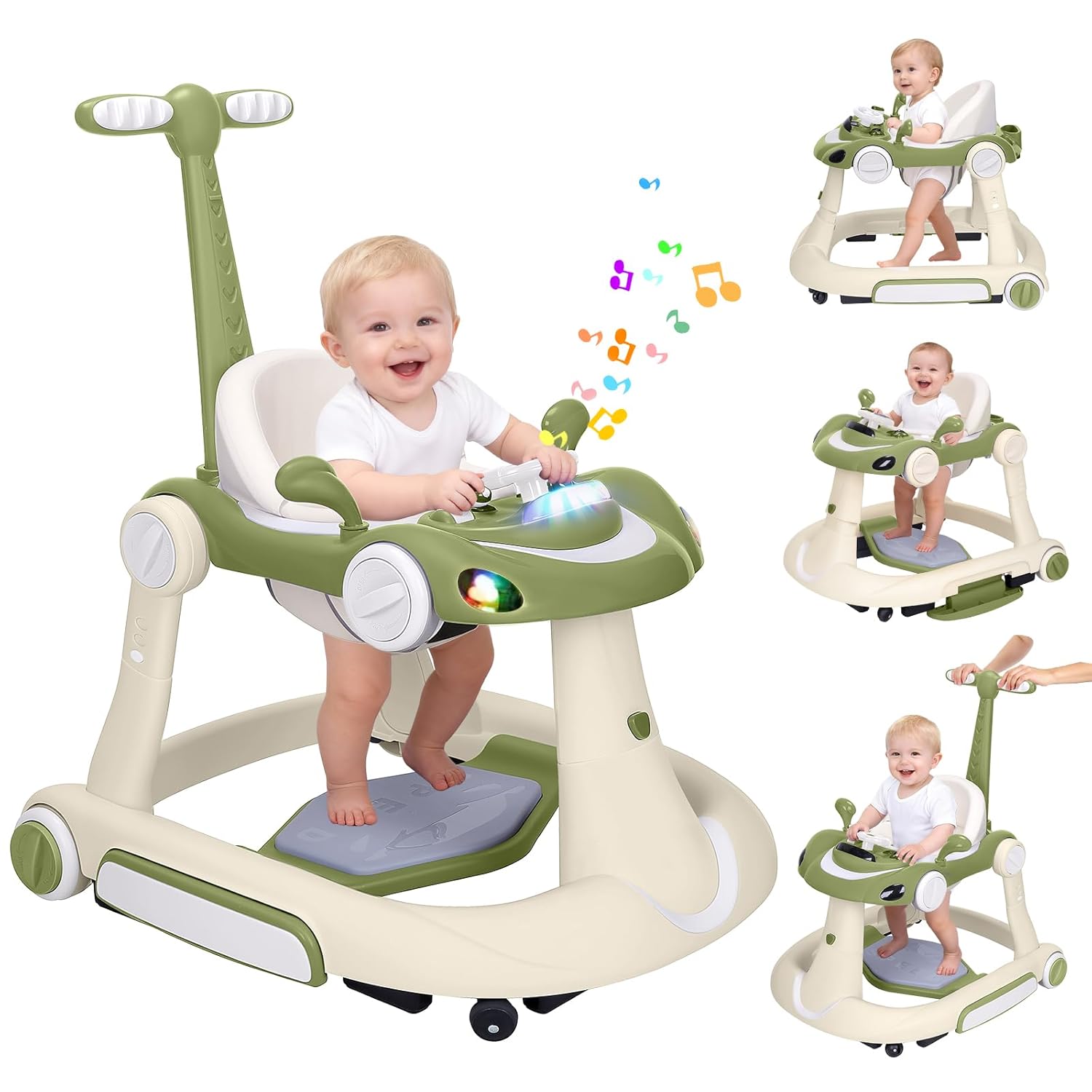 PRVAETU 5 in 1 Baby Walker for Boys Girls,Foldable,Music,Light,Jumper,Rocking,Push,Height Adjustable Training Activity for Babies Infant 6-18 Months