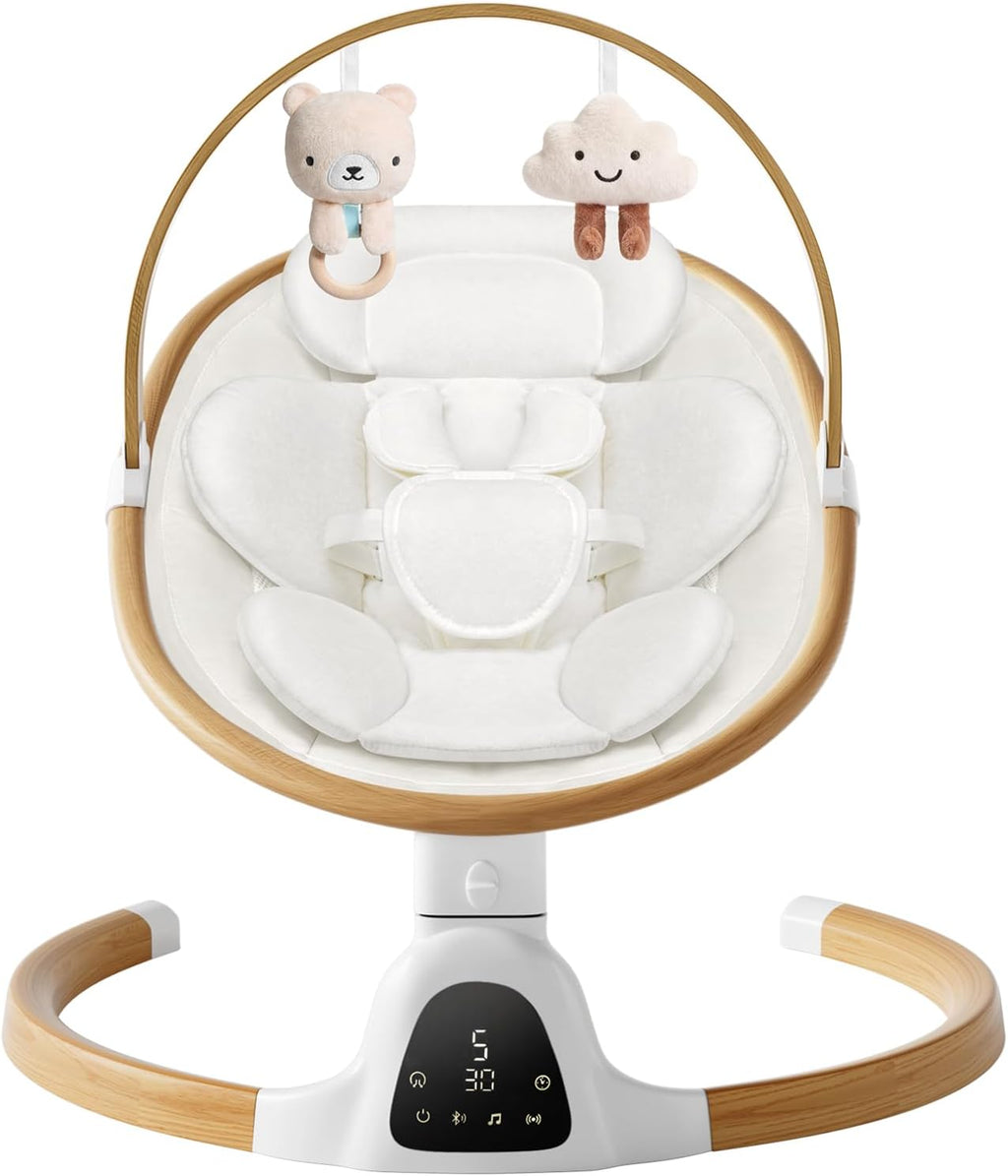 PRVAETU Baby Swing for Infants,5 Speeds,10 Lullabies,5-Point Harness,Electric Rocking Chair for Toddlers with Bluetooth,Remote Control,Touch Panel