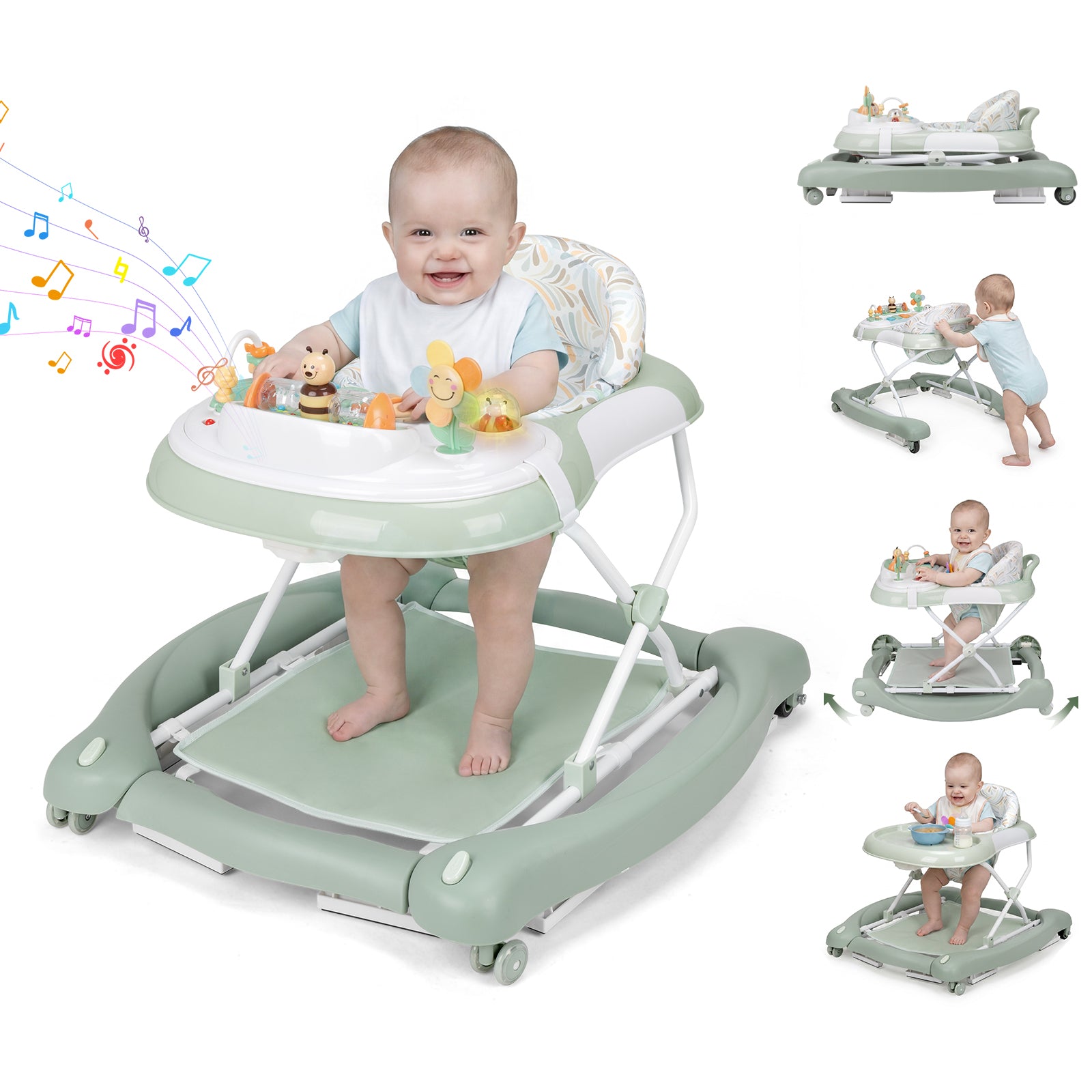 PRVAETU 5 in 1 Baby Walker,Jumper,Rocking,Push,Eating Mode for Boys Girls,Foldable,Music & Light,Height Adjustable,Wheel for Infant