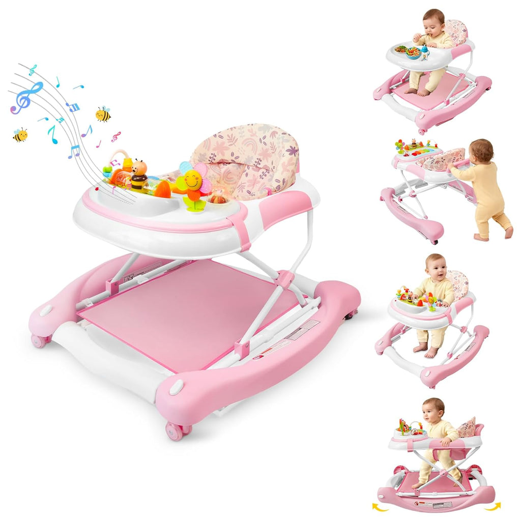 PRVAETU 5 in 1 Baby Walker (Walk,Jumper,Rocking,Push,Eating Mode) for Boys Girls,Foldable,Music & Light,Height Adjustable,Wheels for Infant Babies