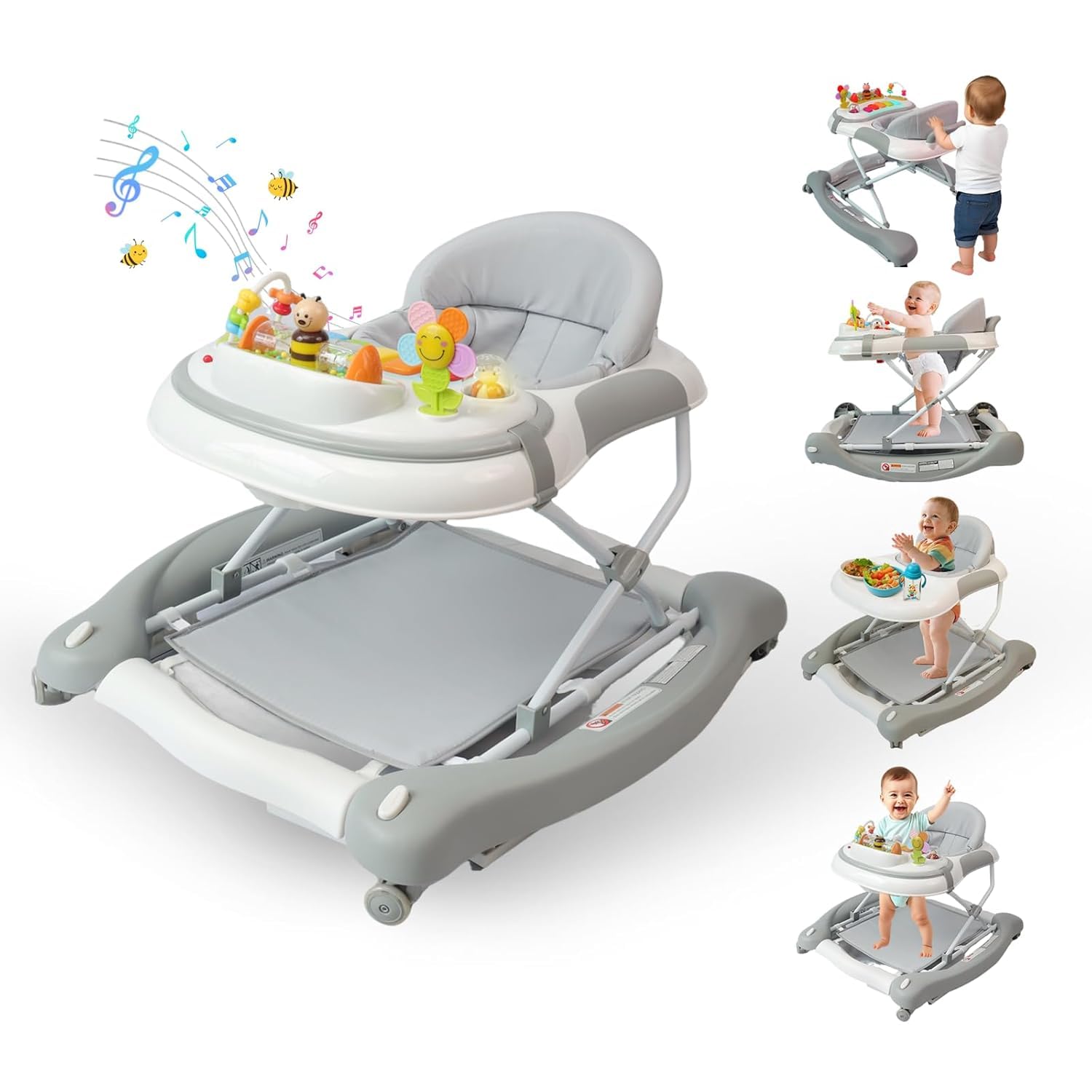 PRVAETU 5 in 1 Baby Walker (Walk,Jumper,Rocking,Push,Eating Mode) for Boys Girls,Foldable,Music & Light,Height Adjustable,Wheels for Infant Babies