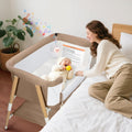 PRVAETU 3 in 1 Bassinet Bedside Sleeper for Baby,Infant Bassinet W/ Music Toy,4 Wheels,Adjustable 5 Height,Mattress,Mosquito Net,Basket,Carry Bag