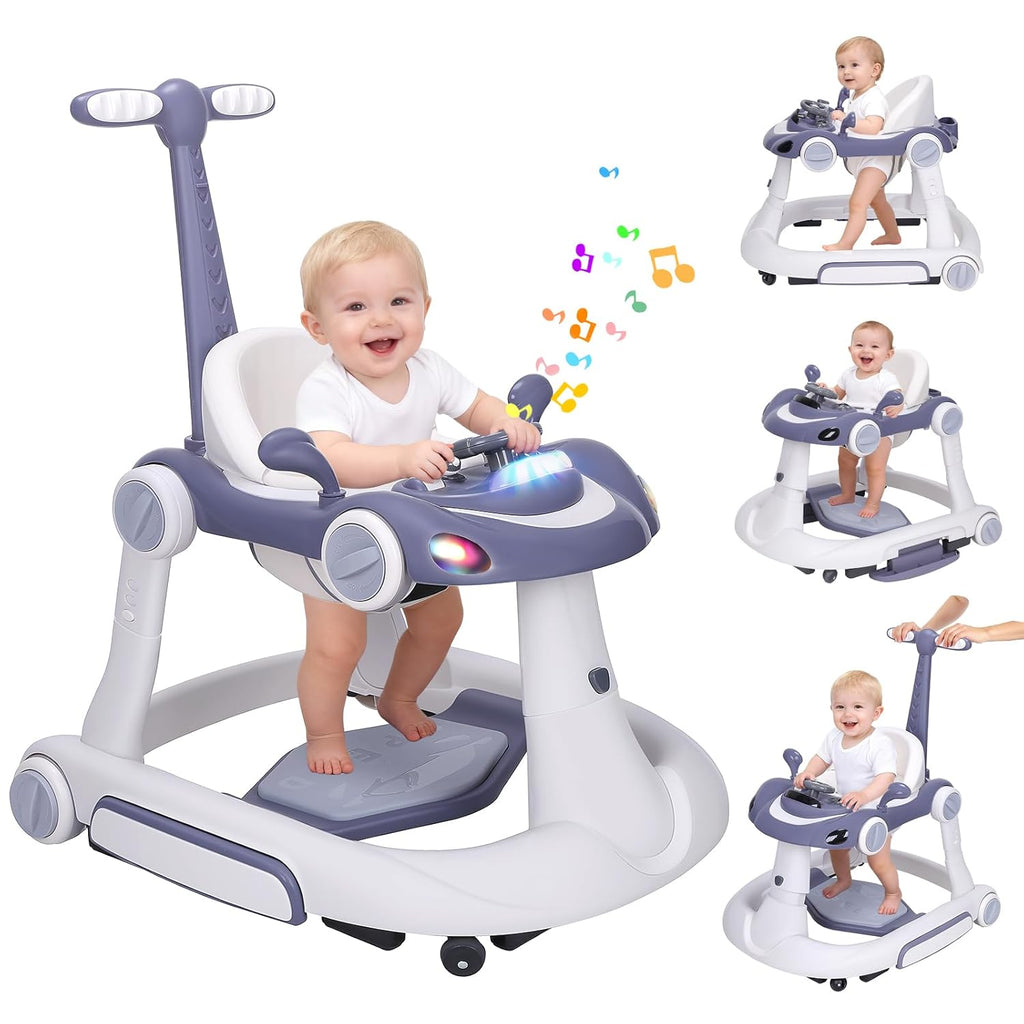 PRVAETU 5 in 1 Baby Walker for Boys Girls,Foldable,Music,Light,Jumper,Rocking,Push,Height Adjustable Training Activity for Babies Infant 6-18 Months