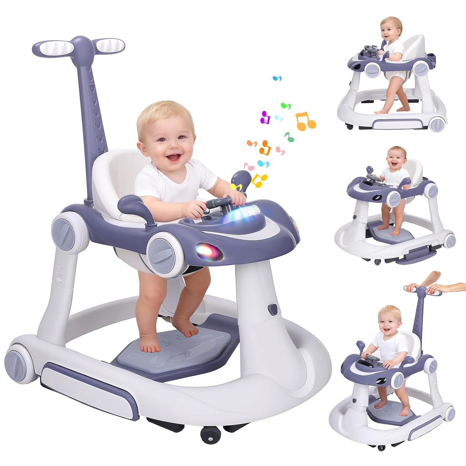 PRVAETU 5 in 1 Baby Walker for Boys Girls,Foldable,Music,Light,Jumper,Rocking,Push,Height Adjustable Training Activity for Babies Infant 6-18 Months