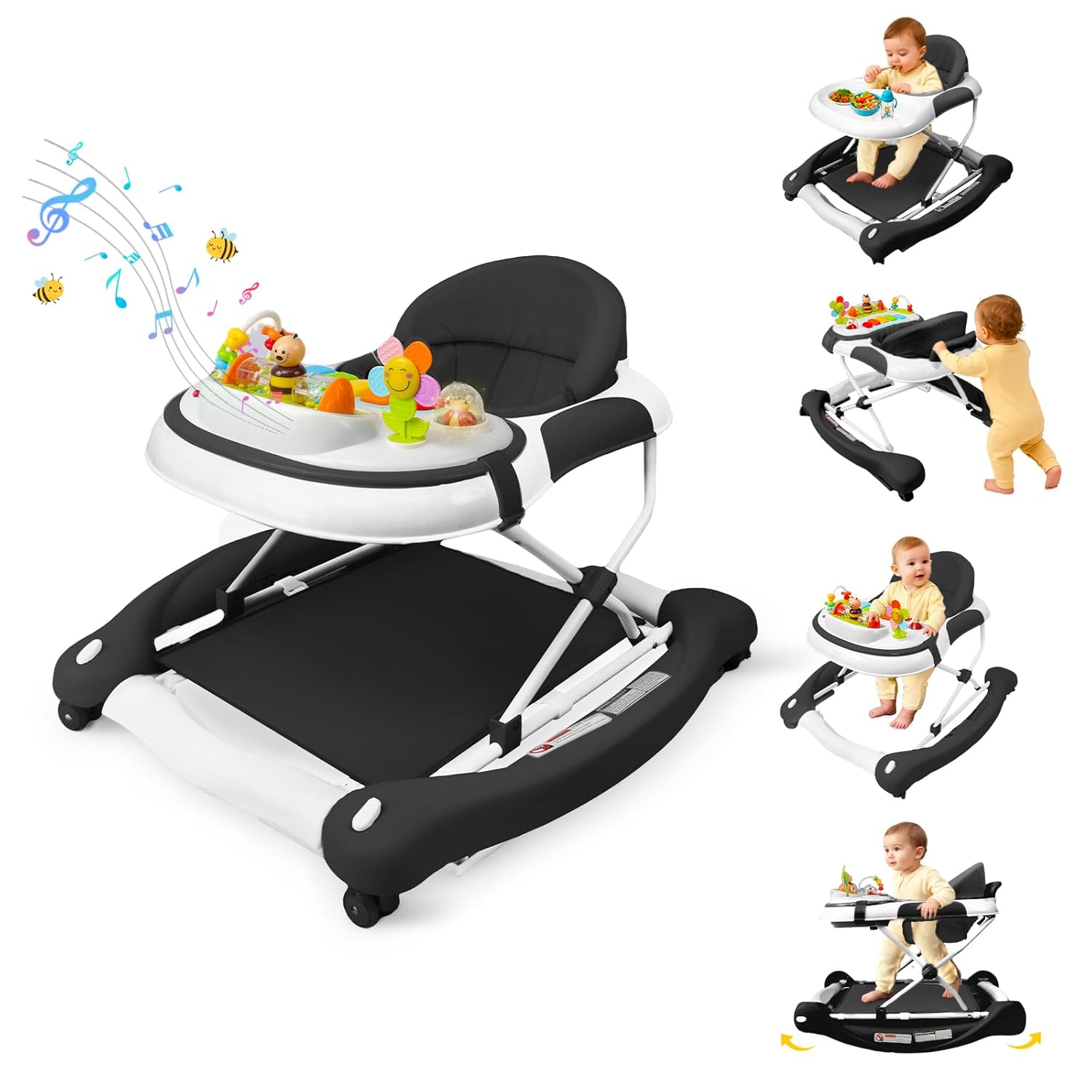 PRVAETU 5 in 1 Baby Walker (Walk,Jumper,Rocking,Push,Eating Mode) for Boys Girls,Foldable,Music & Light,Height Adjustable,Wheels for Infant Babies
