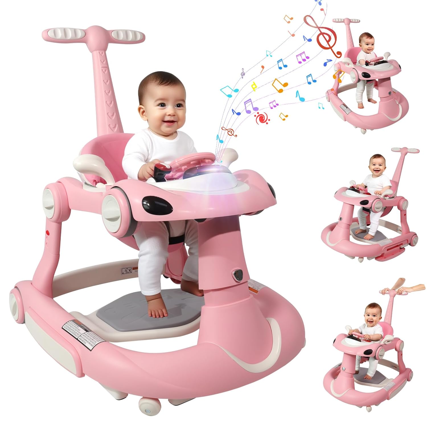 PRVAETU 5 in 1 Baby Walker for Boys Girls,Foldable,Music,Light,Jumper,Rocking,Push,Height Adjustable Training Activity for Babies Infant 6-18 Months
