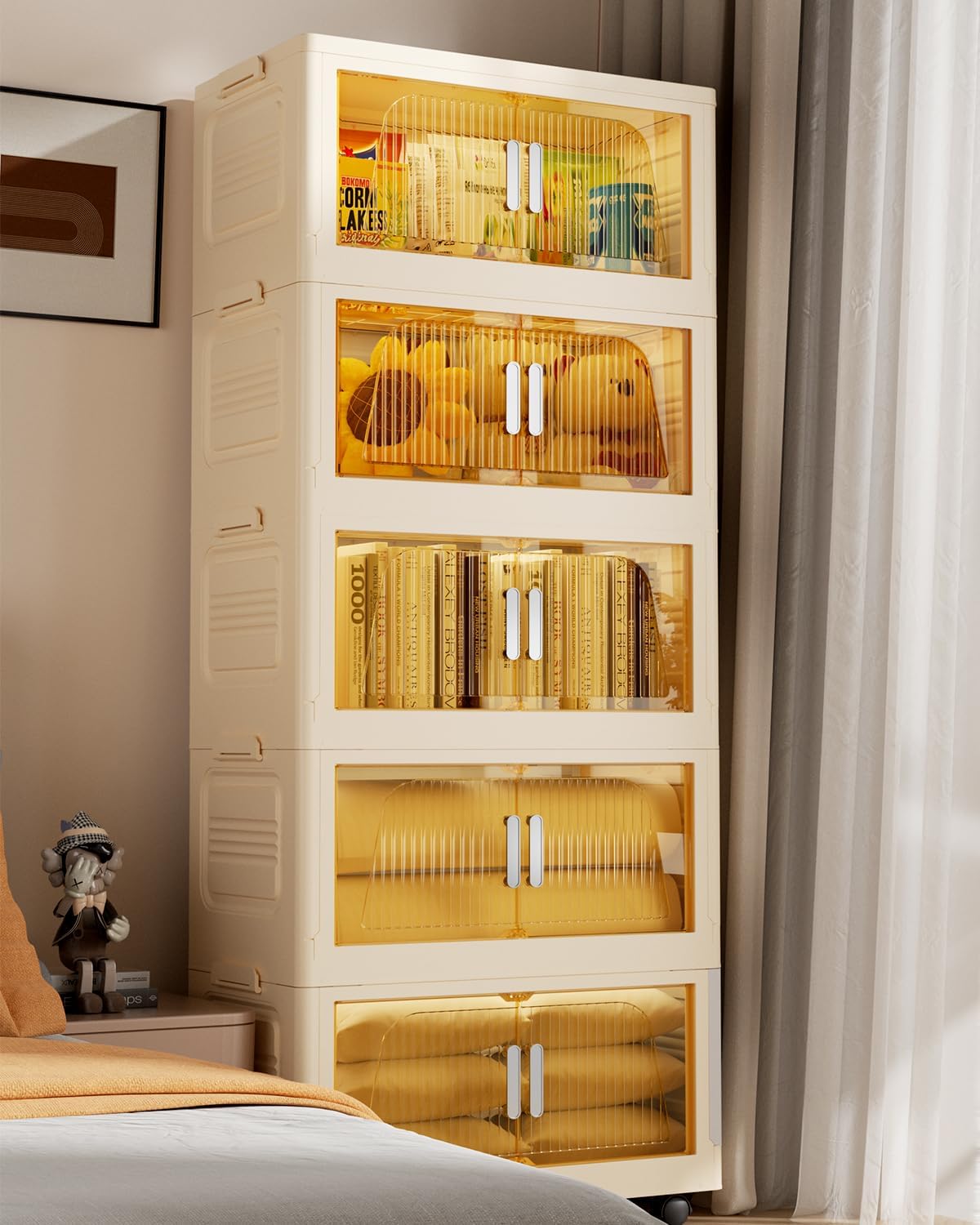 PRVAETU Stackable Storage Bins with Lids, Storage Containers W/ Wheels,Collapsible Plastic Closet Organizers for Home, Office,Dorm