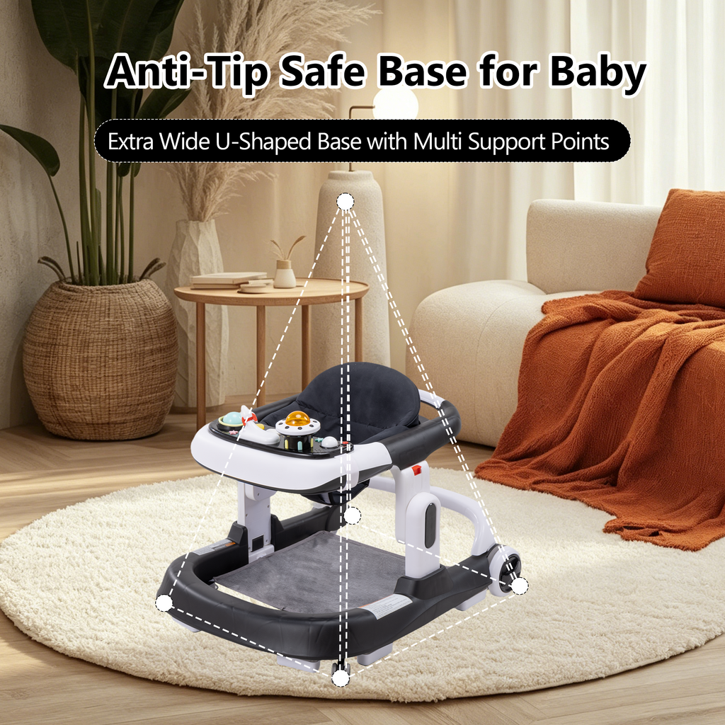 PRVAETU 4-in-1 Baby Walker with Wheels, Adjustable Height, Music and Light for Girls Boys Infant 6-18 Months