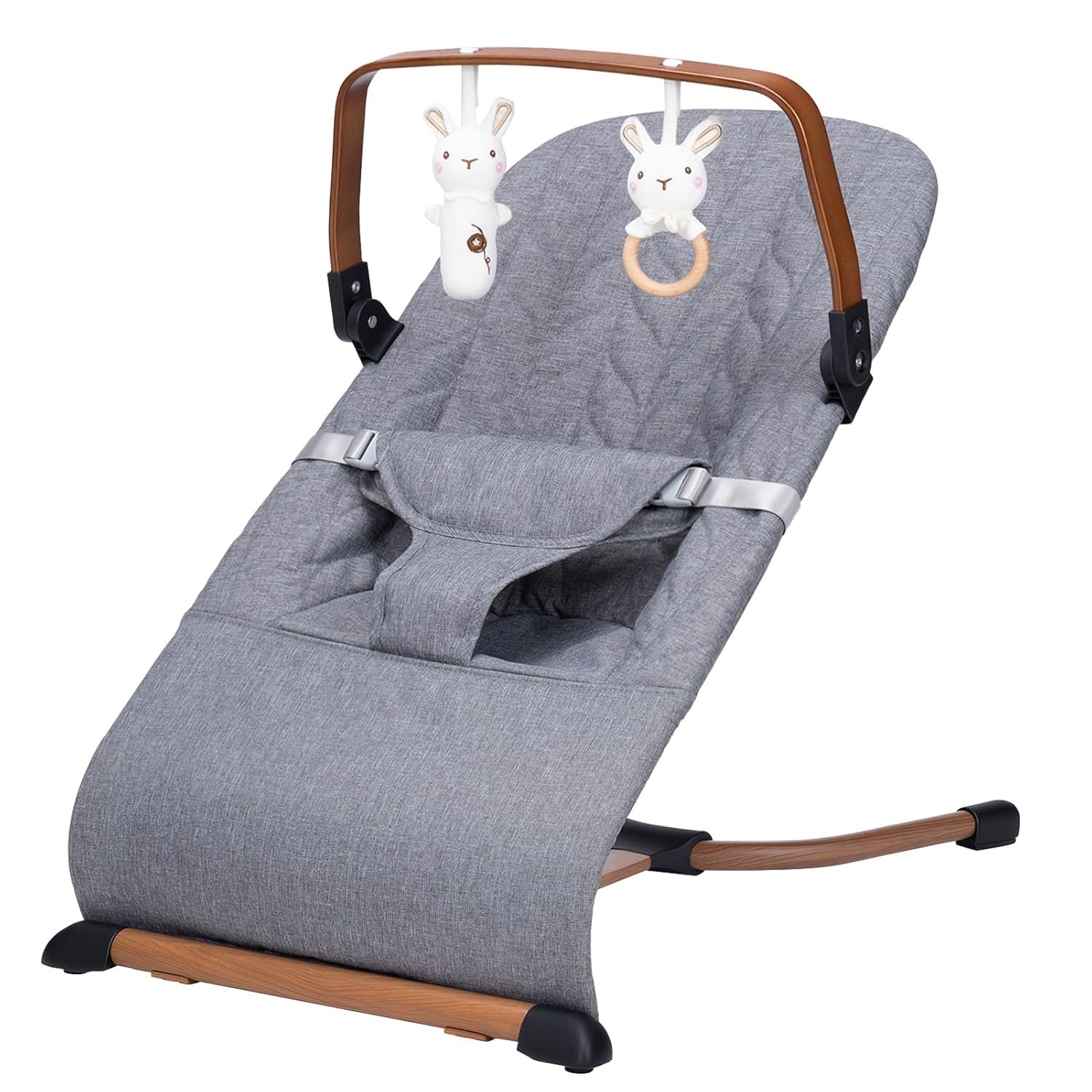 PRVAETU 3 in 1 Baby Bouncer (Sit, Play & Relax),3 Recline Positions,Foldable Baby Rocker Chair W/ Removable Wooden Bar for 0-12 Months Infant & Toddler