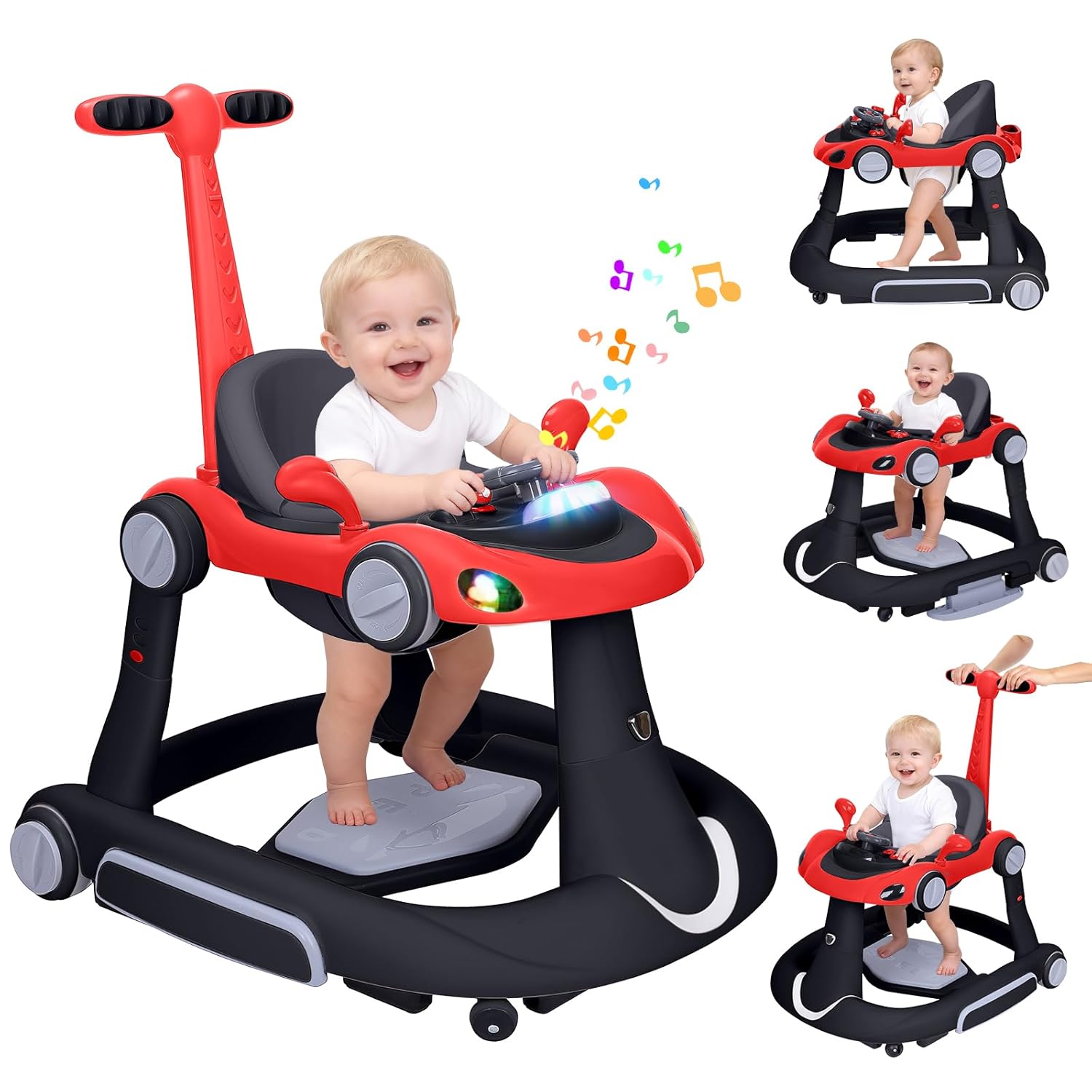 PRVAETU 5 in 1 Baby Walker for Boys Girls,Foldable,Music,Light,Jumper,Rocking,Push,Height Adjustable Training Activity for Babies Infant 6-18 Months