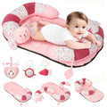 PRVAETU 2in1 Tummy Time & Seat Support Baby Play Mat with 5 Sensory Toys, Baby Floor Seat for Sitting, Soft, Supportive, Essentials Development Gifts for Newborn Infant