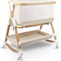 PRVAETU 4 in 1 Baby Bassinet Bedside Sleeper W/ Wheels,Storage Basket,Adjustable 7 Heights,Mosquito Net,Breathable Mesh Cradle for Infants Toddler