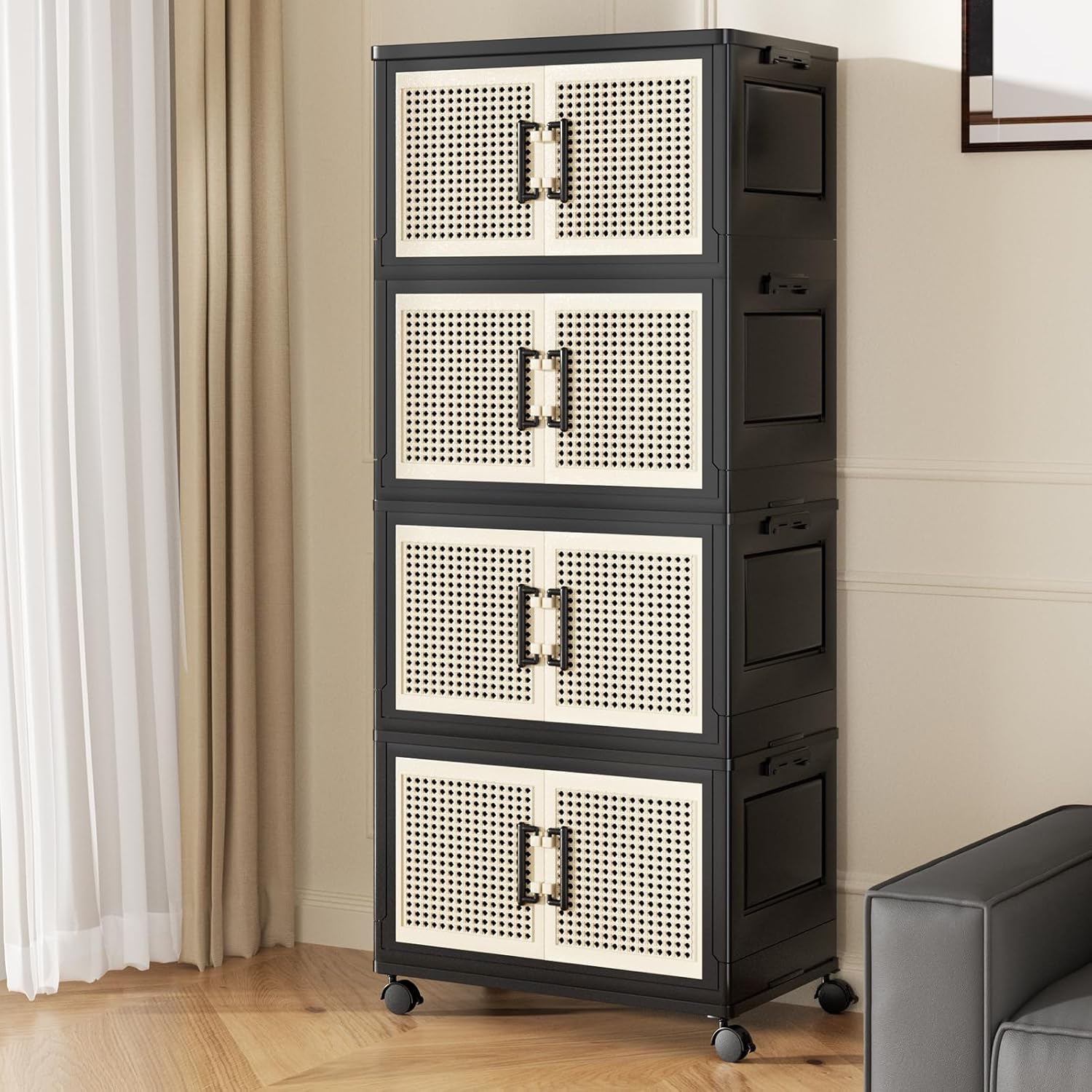 PRVAETU Stackable Storage Bins with Lids Storage Containers W/ Wheels,Collapsible Plastic Closet Organizers for Home,Office,Dorm