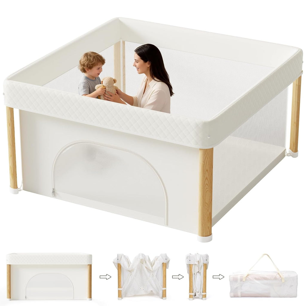 PRVAETU One Step Foldable Play Pen for Babies and Toddlers, Portable Indoor Outdoor Play Yard with Storage Bag