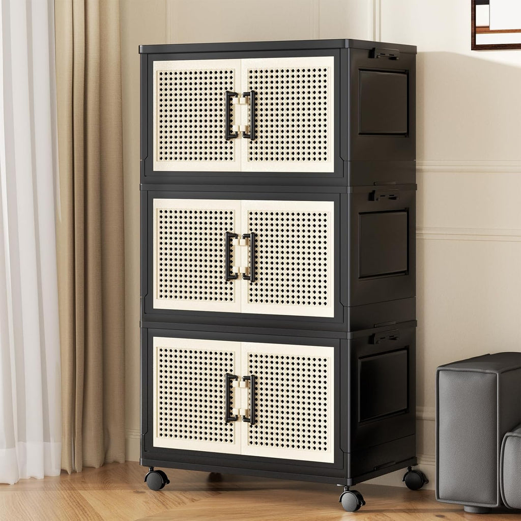 PRVAETU Stackable Storage Bins with Lids Storage Containers W/ Wheels,Collapsible Plastic Closet Organizers for Home,Office,Dorm