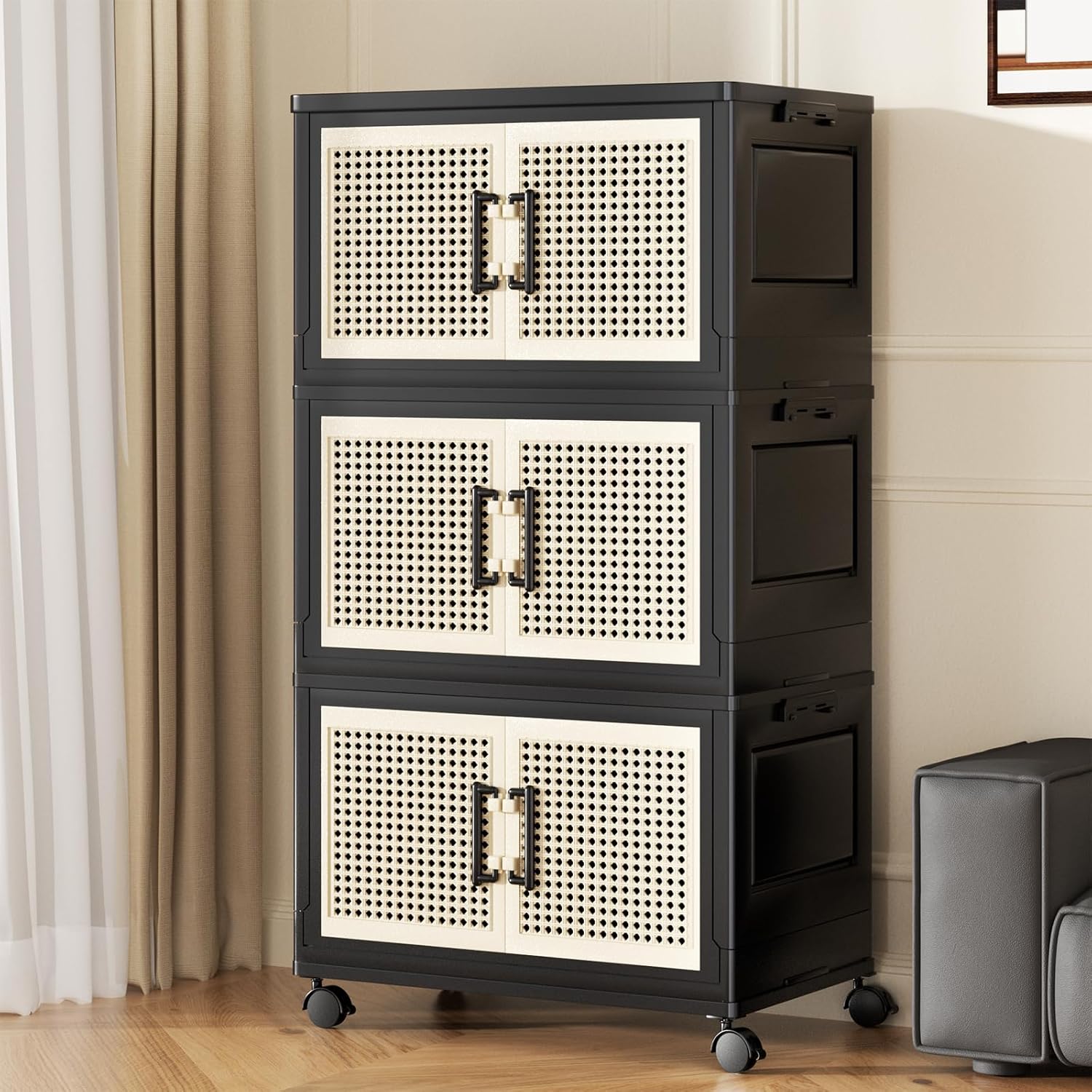 PRVAETU Stackable Storage Bins with Lids Storage Containers W/ Wheels,Collapsible Plastic Closet Organizers for Home,Office,Dorm