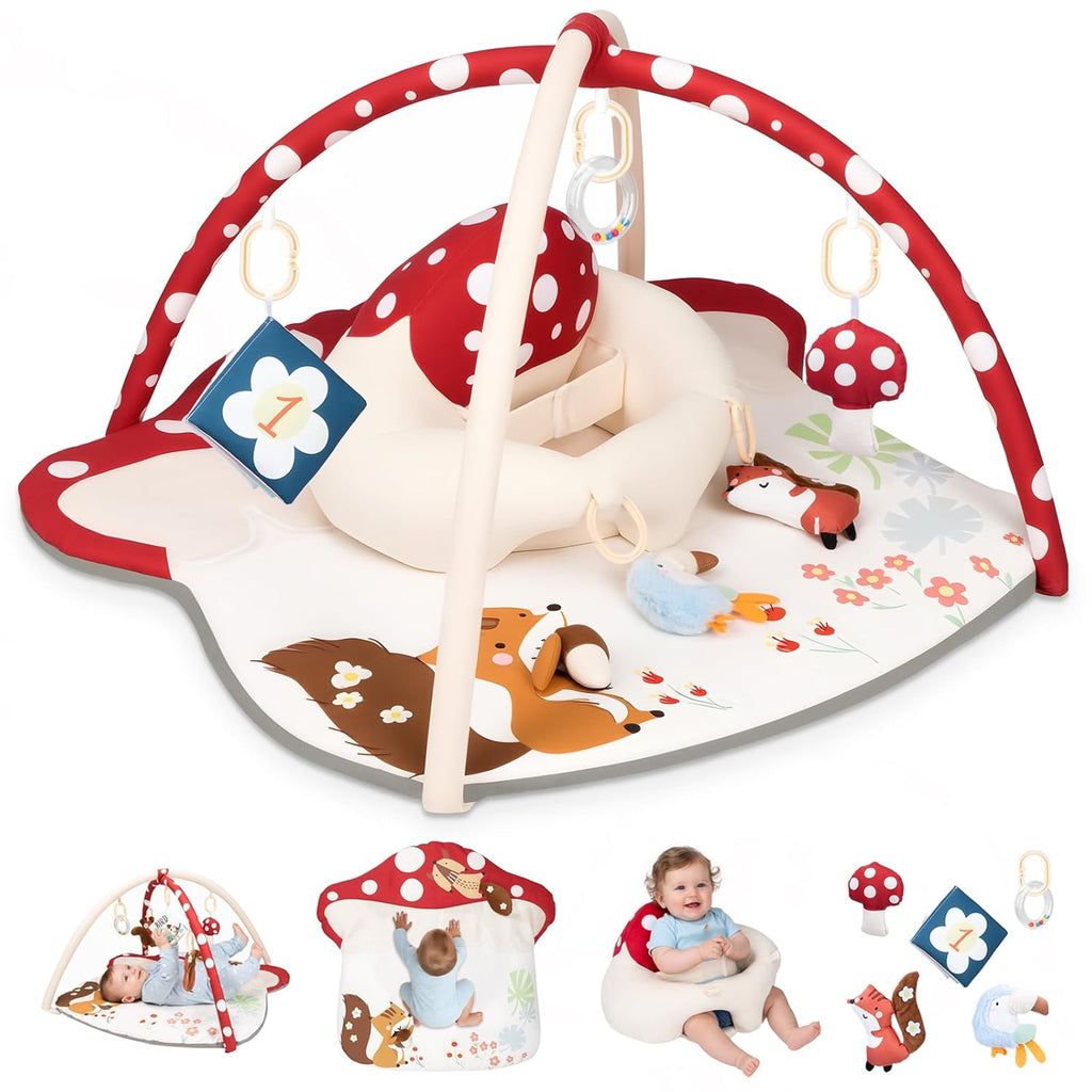 PRVAETU Baby Play Mats Tummy Time Mat for Infant Washable Padded Baby Activity Center with Detachable Toys Non-Slip Baby Gym Playmat