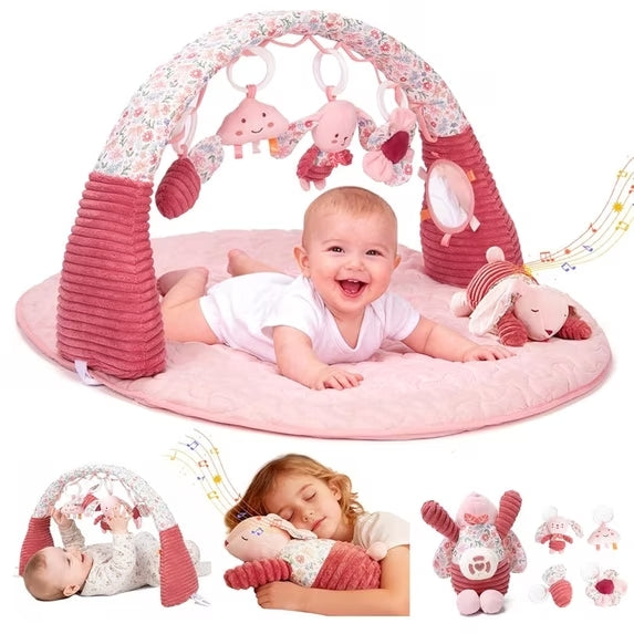 PRVAETU Baby Gym Play Mat, 5 Detachable Sensory Toys, Developmental Playmat for Newborns 0 to 12 Months