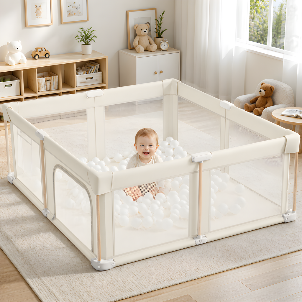 PRVAETU Foldable Baby Playpen & Playard with Mat for Boys Girls