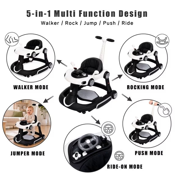 PRVAETU 5 in 1 Baby Walker for Boys Girls,Foldable,Music,Light,Jumper,Rocking,Push,Height Adjustable Training Activity for Babies Infant 6-18 Months