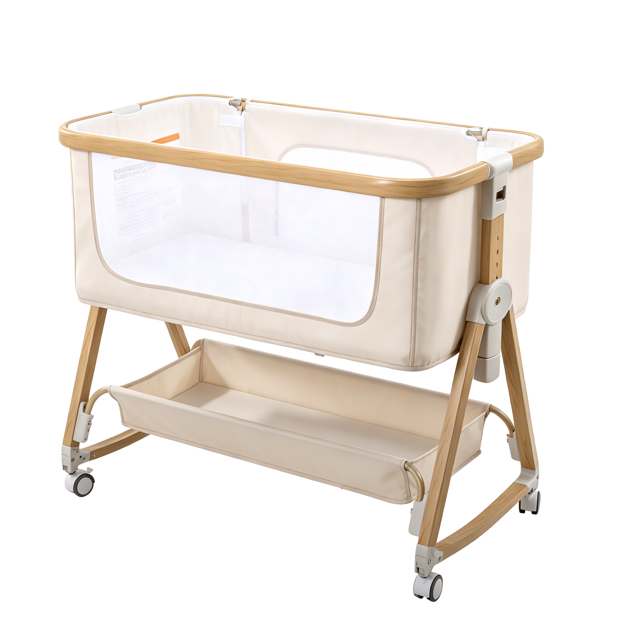 PRVAETU Baby Bassinet Bedside Sleeper, 6-Level Height Adjustable Bedside Crib with 360° Silent Lockable Wheels, Portable Bassinet for Newborns and Infants