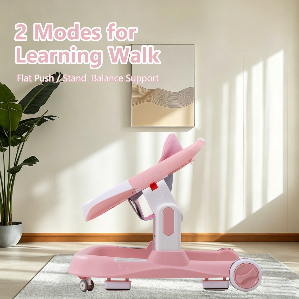 PRVAETU 4-in-1 Baby Walker with Wheels, Adjustable Height, Music and Light for Girls Boys Infant 6-18 Months