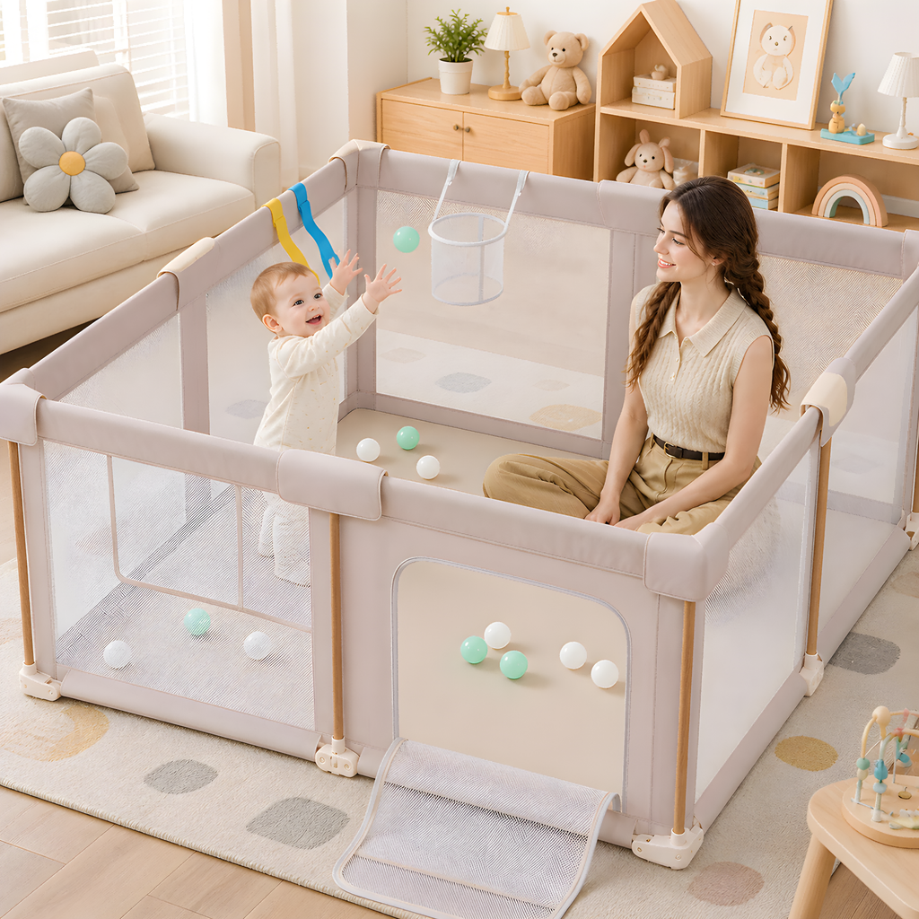 PRVAETU 51*59 Foldable Baby Playpen & Playard with Mat for Boys Girls